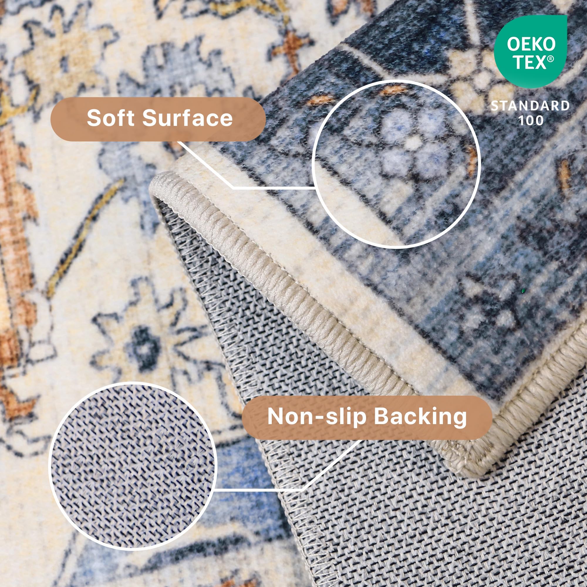 BEIMO Tappeto Salotto Pelo Corto Vintage, Tappeto Camera Da Letto, Tappeti Antiscivolo Lavabile, Grande Tappeti Persiano per Cameretta, Soggiorno, Sala, Scendiletto, Blu, 160x230cm