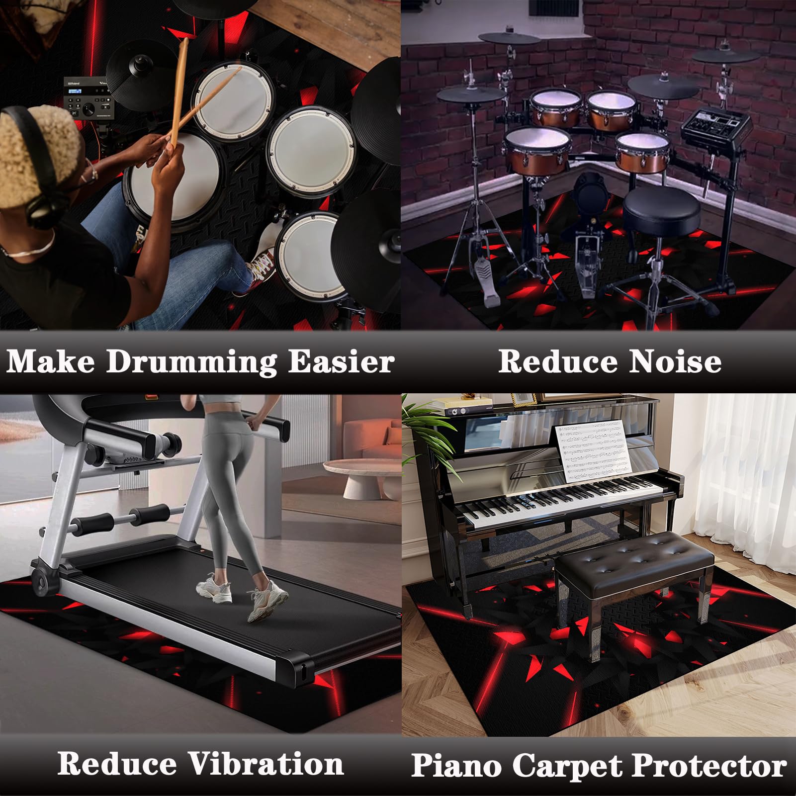 140 x 120 cm Schlagzeugteppich Drum Teppich - Rutschfeste Trommel Teppiche - Professionelles rechteckiges Elektronisches Jazz Schlagzeug Kit für Bass Drum Snare Drum und andere Instrumente Teppich