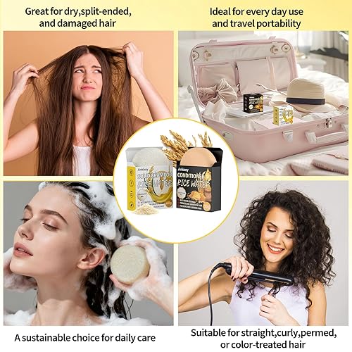 Miniatura 7 de Barra de champú de agua de arroz, jabón de champú para cabello seco para el cuidado del cabello, champú para mujeres y hombres (barra de