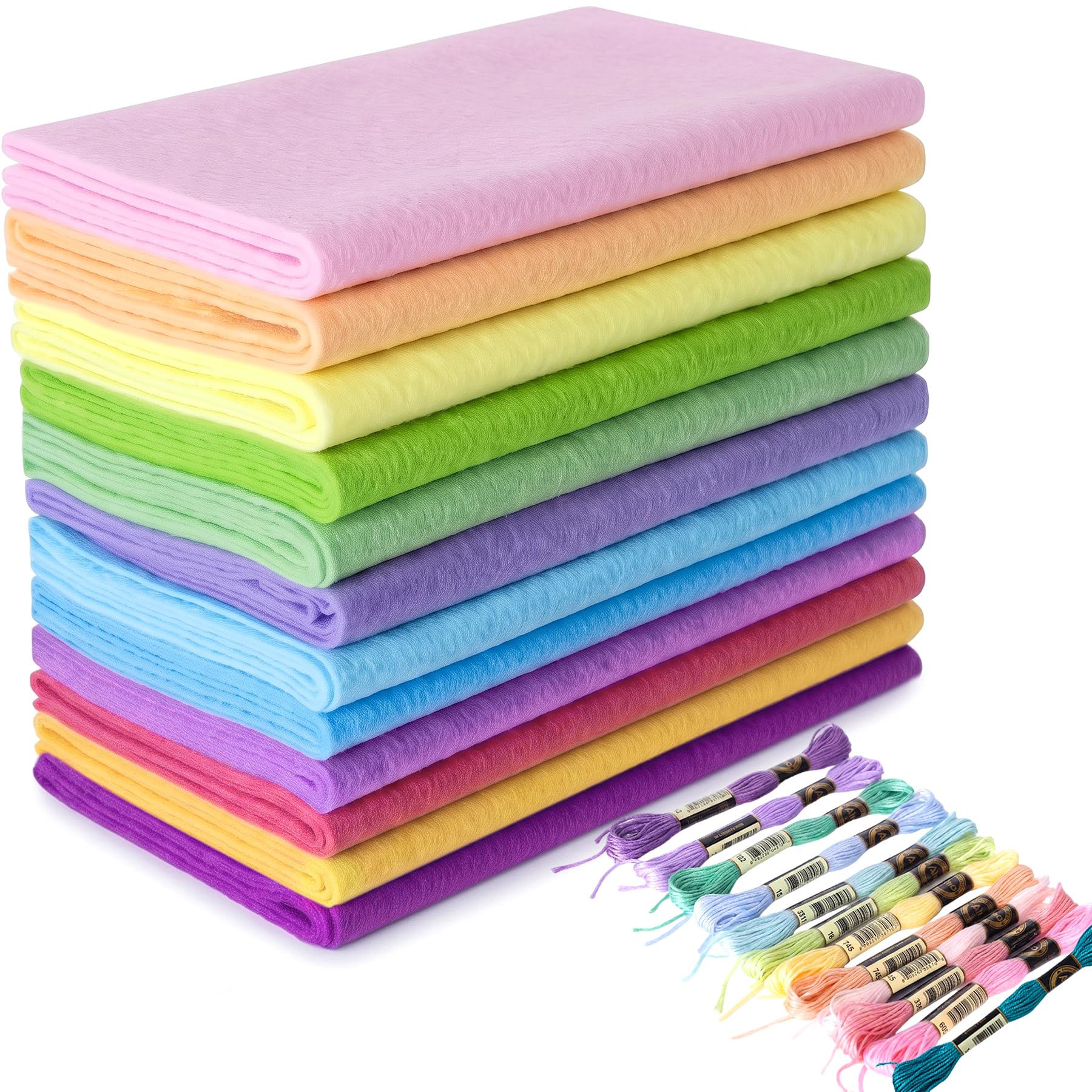12 Rolls Pastel Soft Felt Fabric,1.4mm Thick Rainbow Felt Sheets