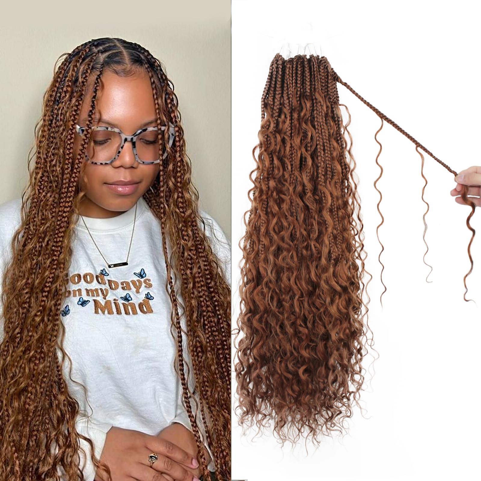 Boho Crochet Braids Pure Protein Fiber Close to Human Hair 24 Inch Goddess Box Braids with Soft Curls Bohemian Braids Crochet Hair for Black Women (