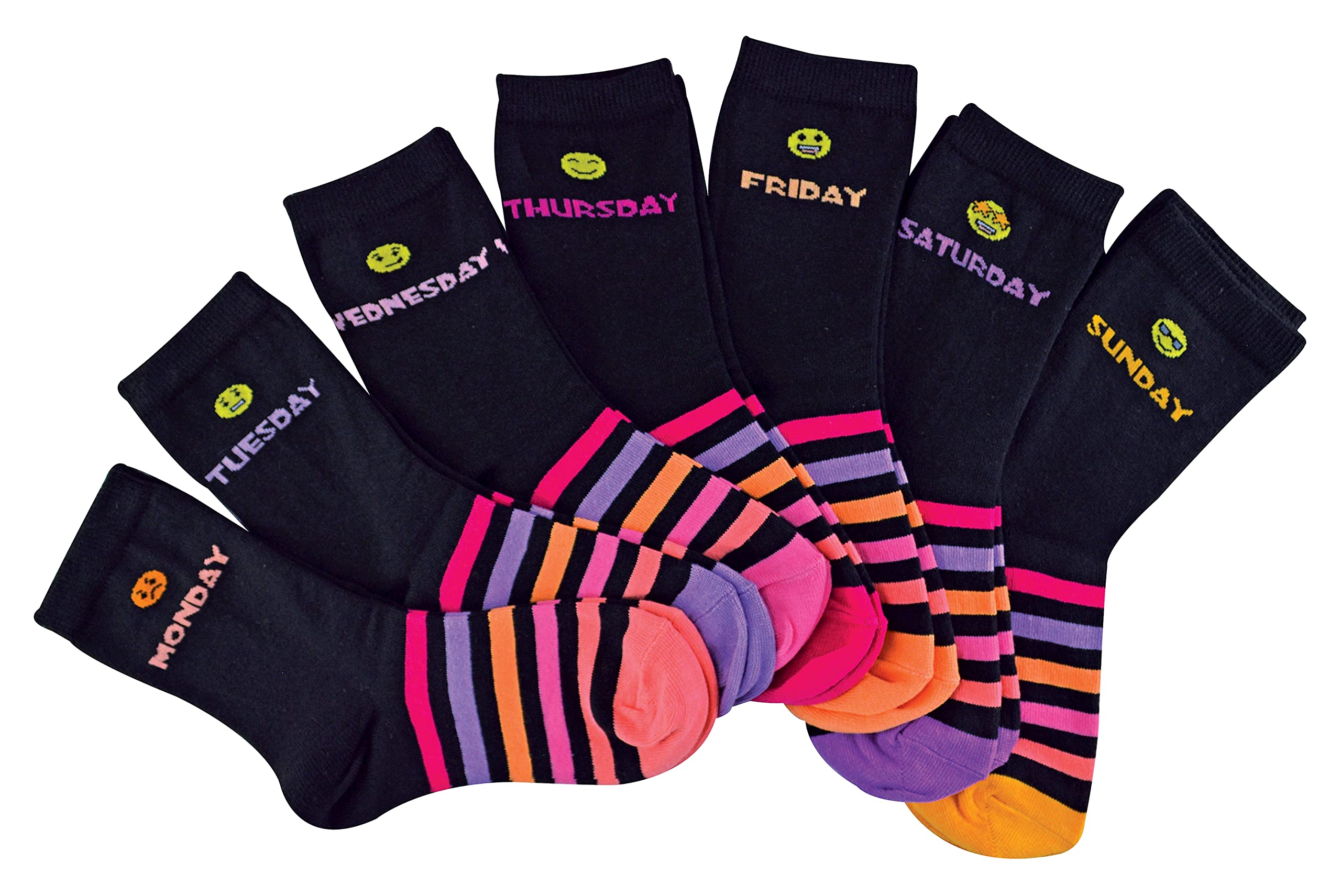 Sock Snob Boys Pink - Kids Novelty Days Of The Week Socks | 7 Pairs | Styles For & Girls | Black Socks Great For School (12-3, )