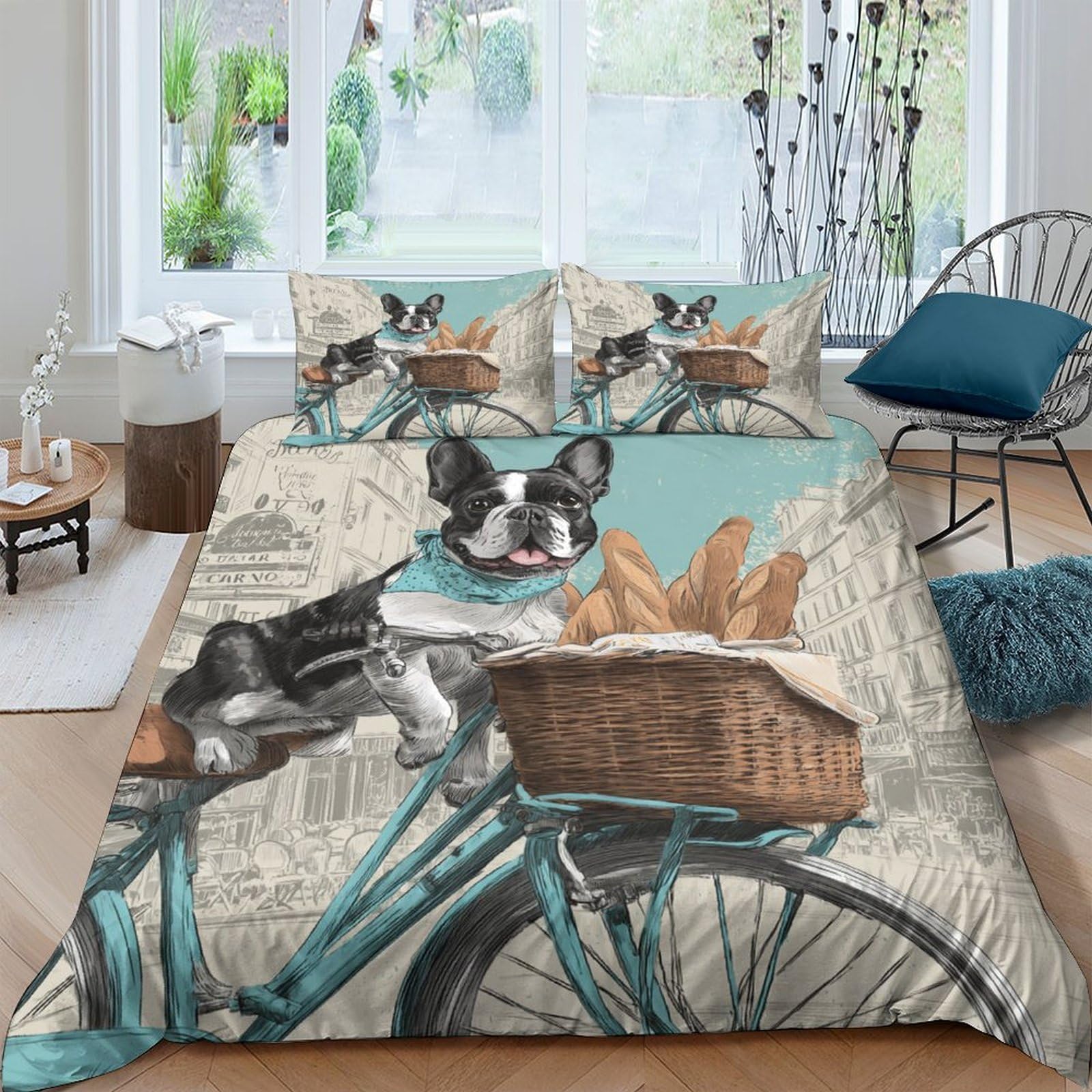 Ctjqhvkz Style-4 3D Printed French Bulldog Bicycle Fitted Sheet Microfiber Anti-Slip Bed Cover For Bedroom Guestroom Decor Easy Care Single（135X200cm）
