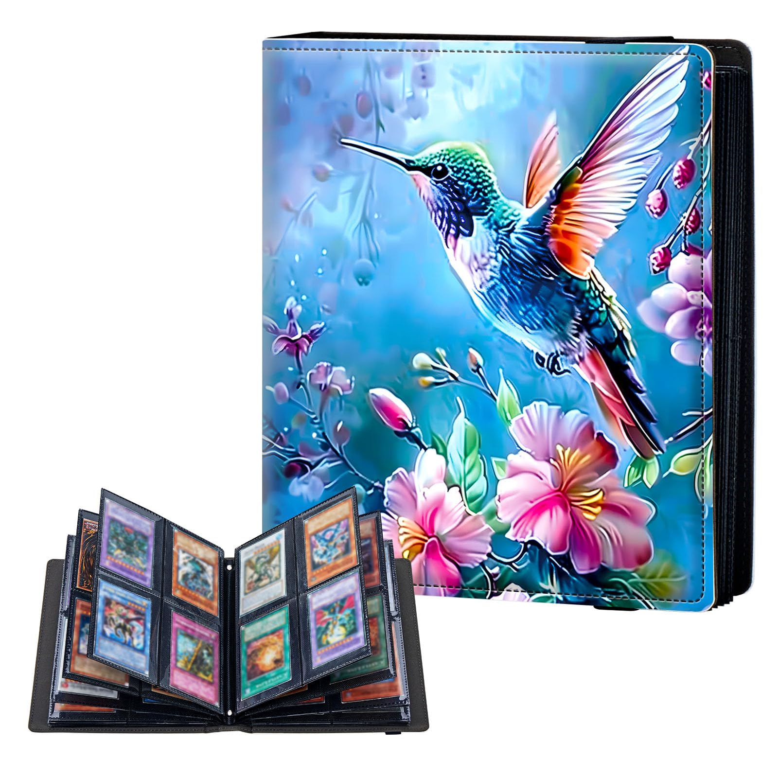ETLKJVBL 4 Pocket Trading Card Binder, Card Collection Binder for TCG, MTG, Sports Cards, Baseball, Colorful Hummingbird Trading Card Book Holder for Collectors, Top Loader Binder — image 1