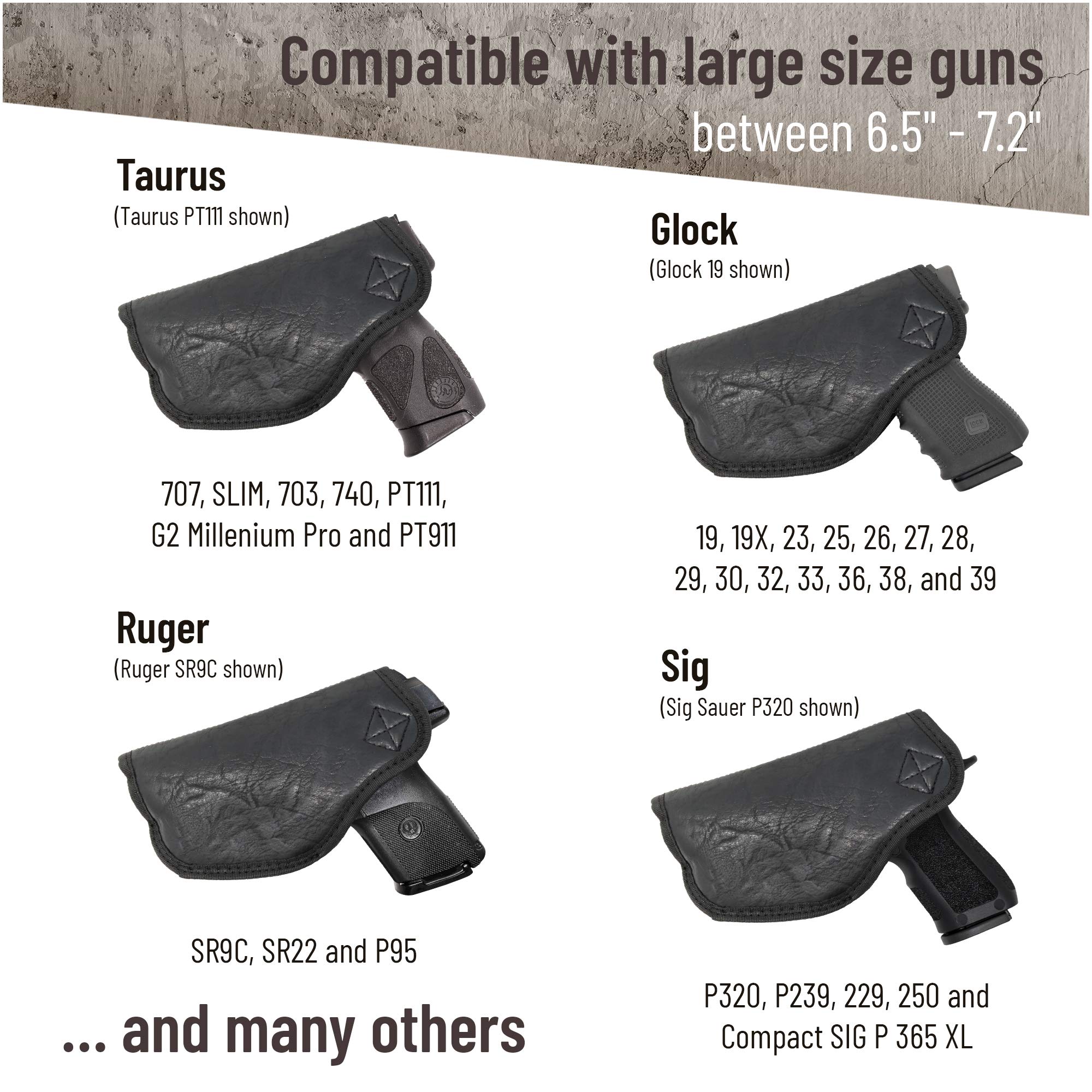 IWB Gun Holster by PH - Concealed Carry Soft Material - Soft Interior - Fits Glock 17 19 23 25 32 38 - Sig Sauer P320 - Springfield XDS 4