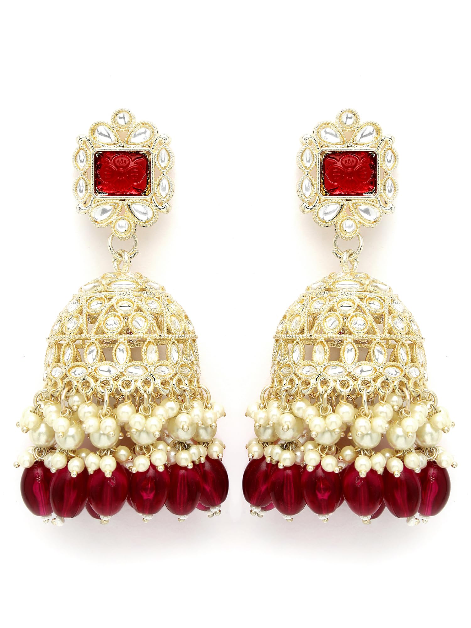 Karatcart Gold Plated Red Stone Studded Kundan Jhumki Earrings for Women (B0CWRFPV6W) Amazon Price History, Amazon Price Tracker
