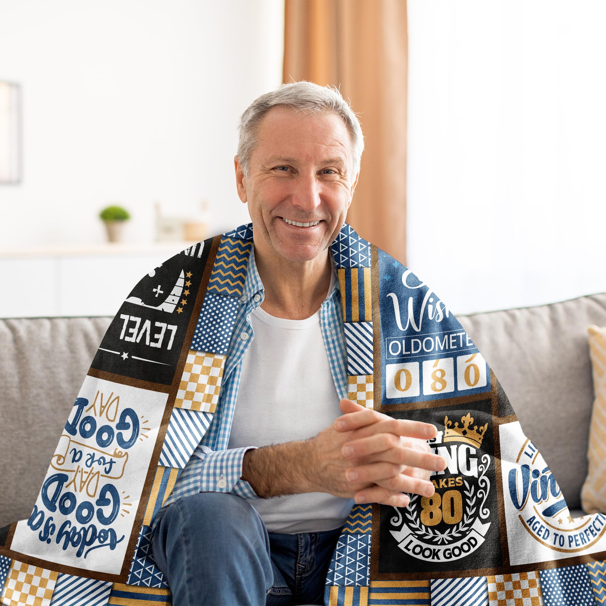 Vepvlahu Geburtstagsdecke Für Männer – 'Birthday King', 152x128 Cm, Grau, Aus Weichem Polyester