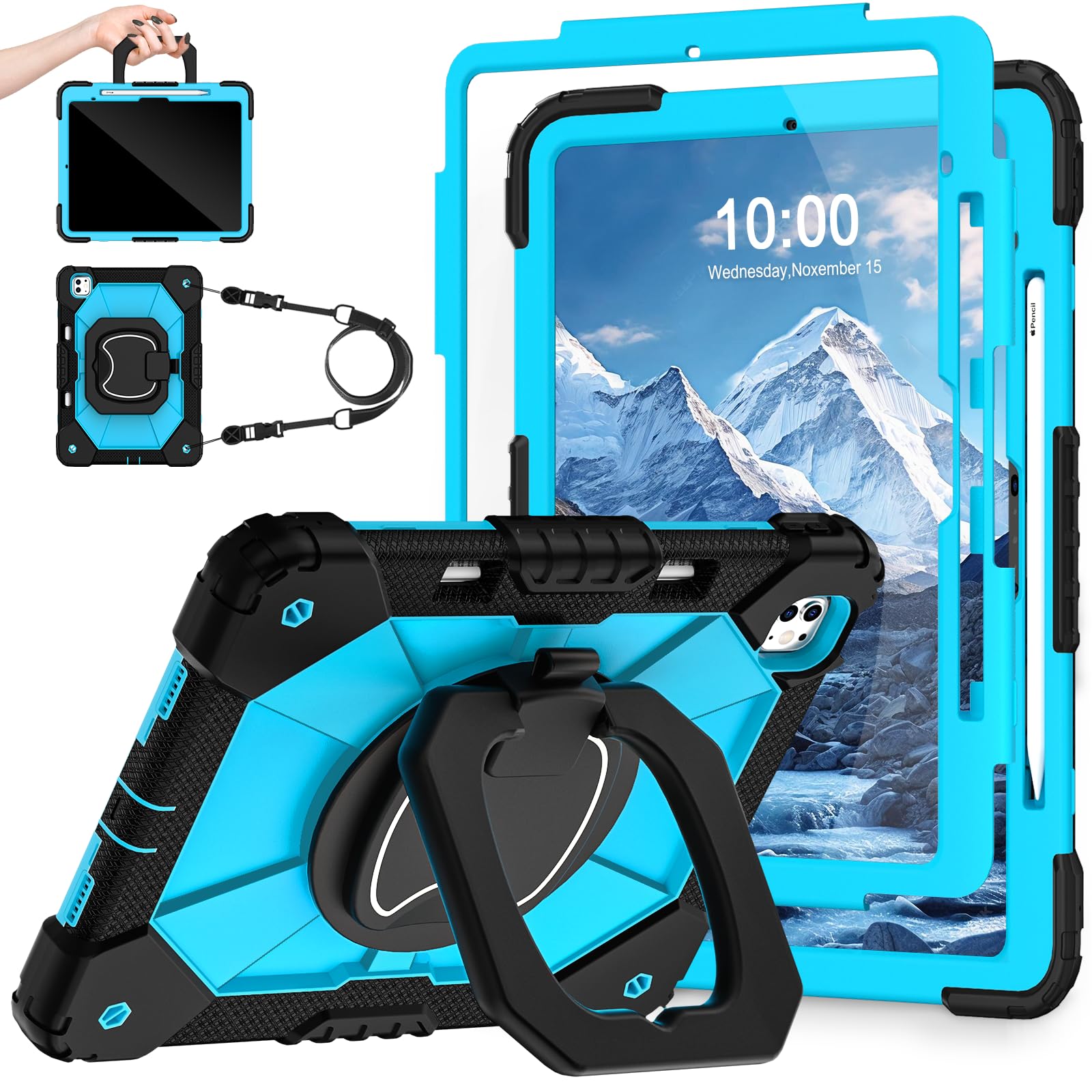 WESOROL Heavy Duty Case For IPad Pro 13 Inch M4 2024 With Screen Protector, 360° Rotating Stand & Pencil Holder - Military Grade Protection