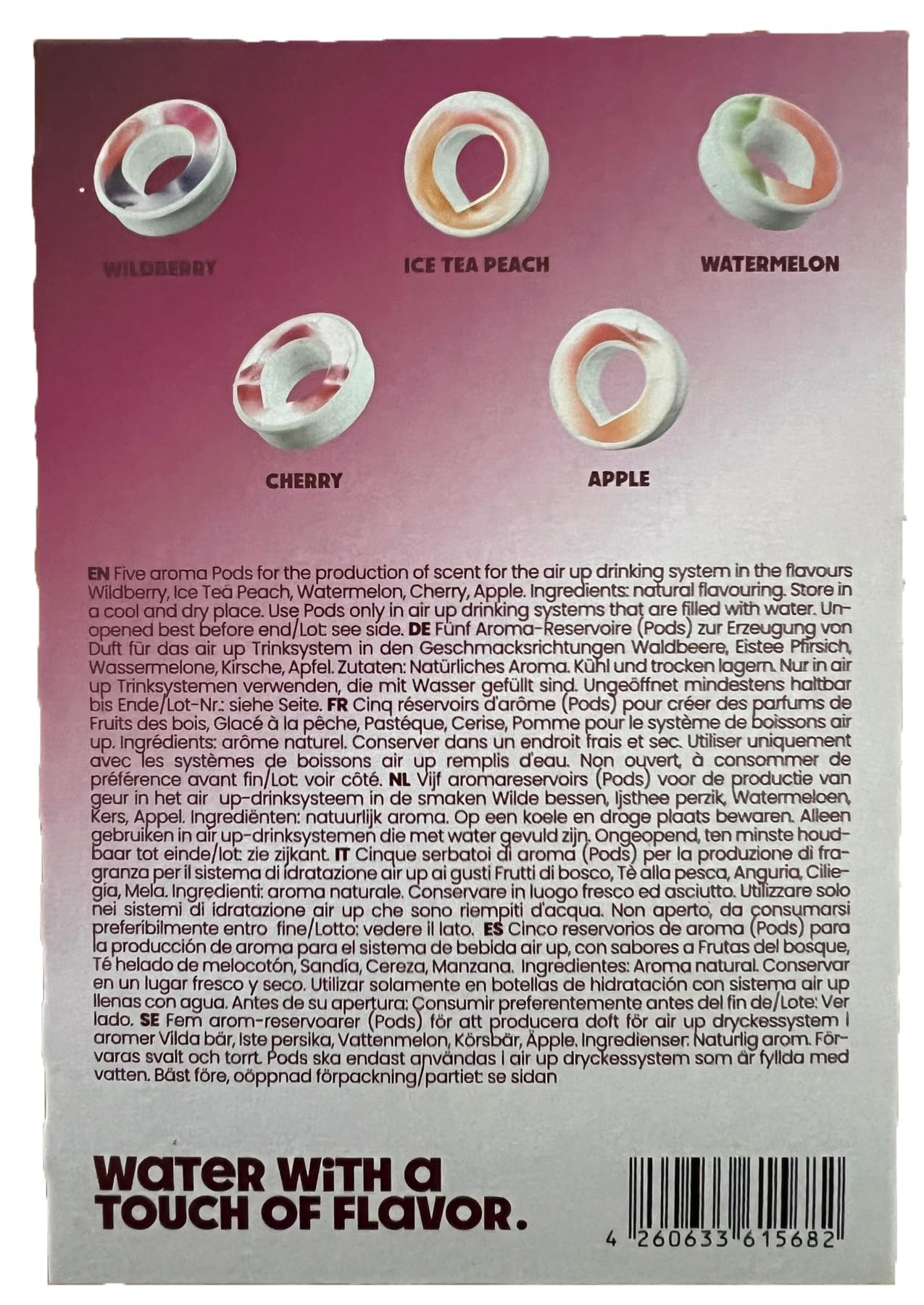 5 x Air Up Pod Original Duft Pods, Best-Plus Probierpaket, für Trinkflasche, 0 Kalorien, kein Zucker, natürliche Aromen (Waldfrucht, Ice Tea Pfirsich, Wassermelone, Kirsche, Apfel)