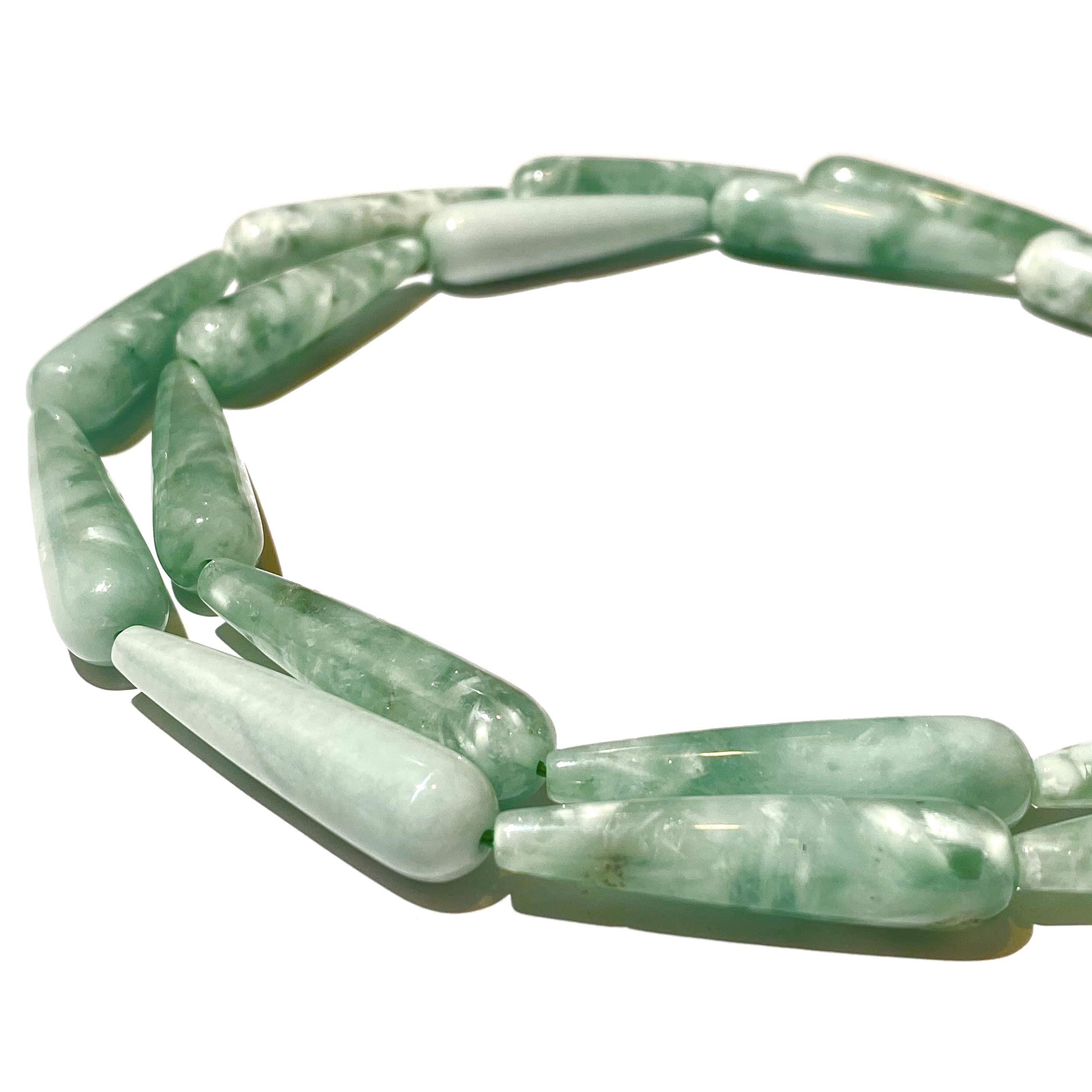 ABC GEMS USAABC GEMS USA [ABCgems] Russian Moss-Green Angelite (Gorgeous Inclusion- Mohs Hardness 5) 10X30mm Smooth Tear Drop Natural Semi-Precious Gemstone Healing Energy Beads