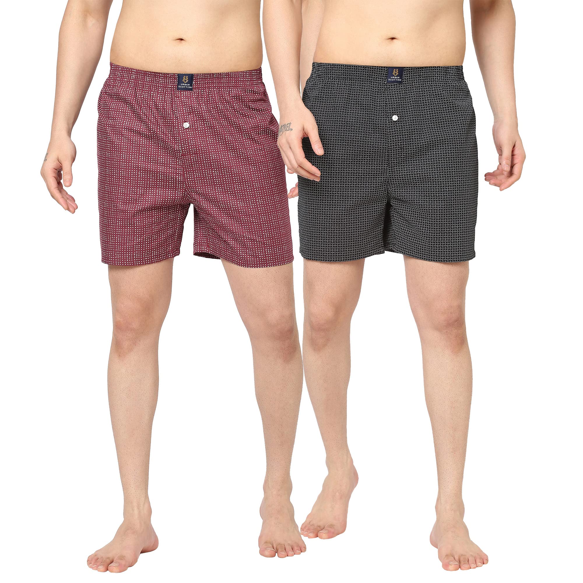 Ultra-Comfortable Men's Boxer Pants (Pack of 2), 100% Cotton With Stylish Print, Soft & Stretchy Elastic Waist Band, Dynamic Movement & Hardwearing Stitching, Breathable Gentle Snug Fit