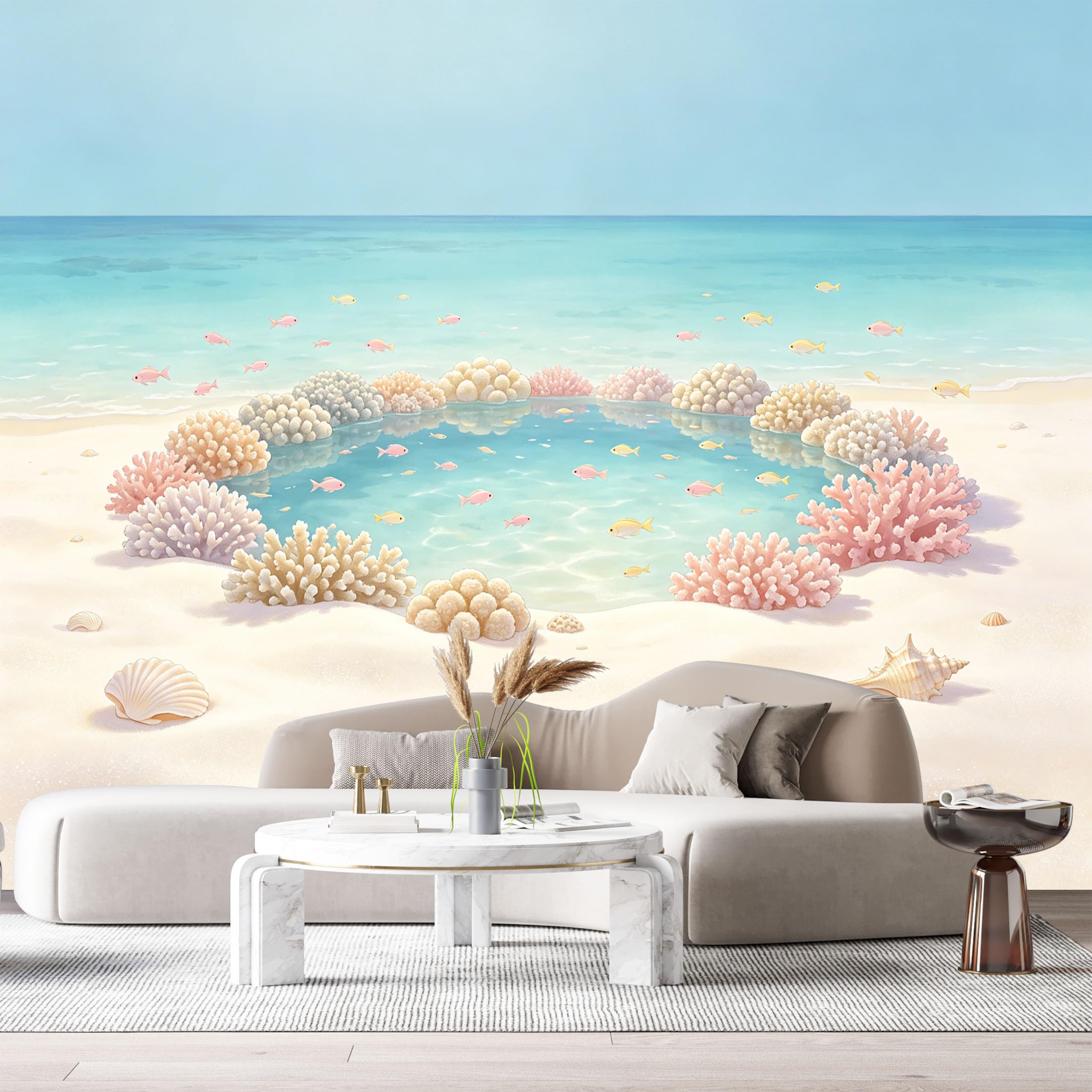 Custom Size Wall Murals Coastal Ocean Marine Watercolor Coral Reef Tropical Fish SelfAdhesiveWall Fabric Removable Wallpaper Wall Decor for Living Room Bedroom Bathroom