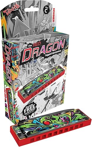 Hohner 145RDBX-A Dragón Rojo Etiquetado Armónica