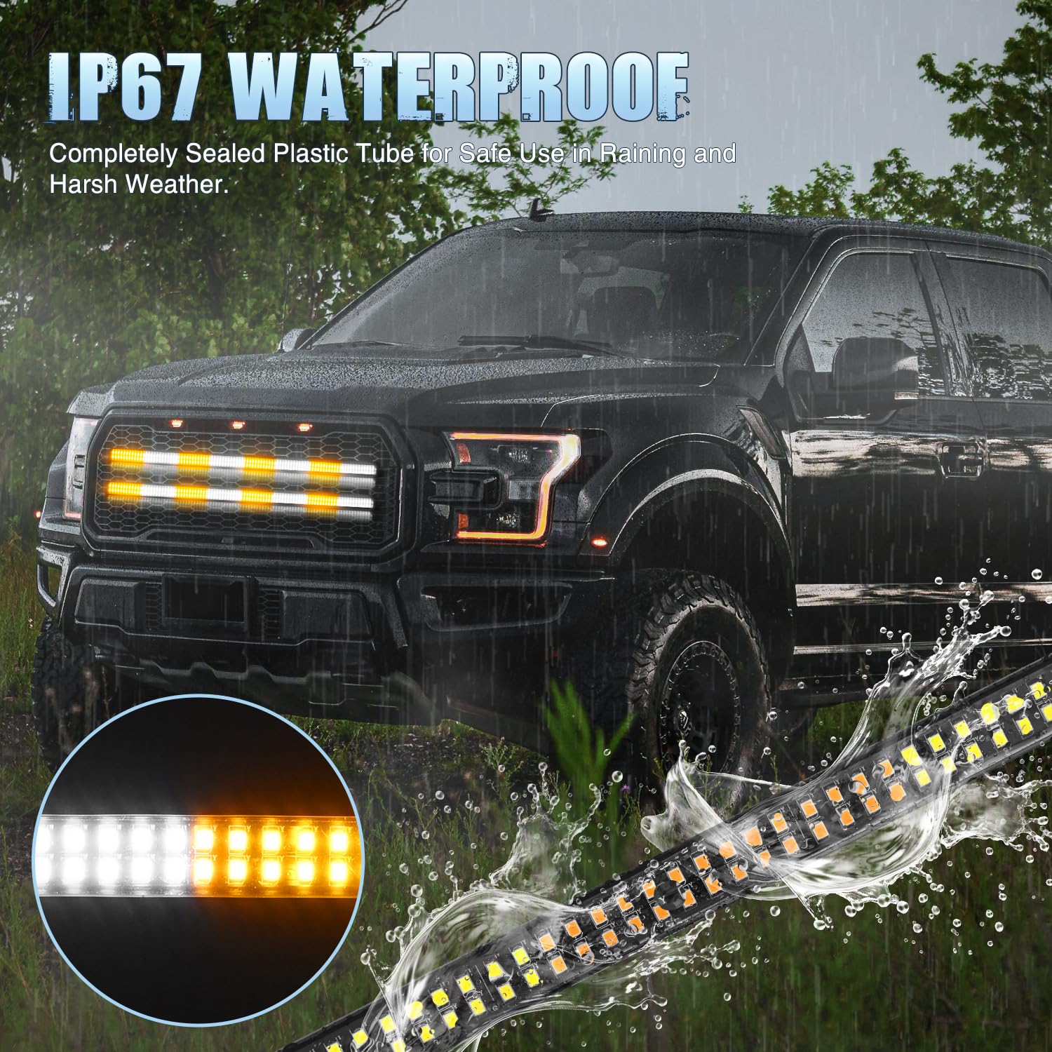 Nilight - Juego de 2 Luces estroboscópicas para Parrilla de camión de 24 Pulgadas, 384 Luces LED de Emergencia Color ámbar Blanco Flexible Lateral Intermitente, Advertencia de precaución, Kit de