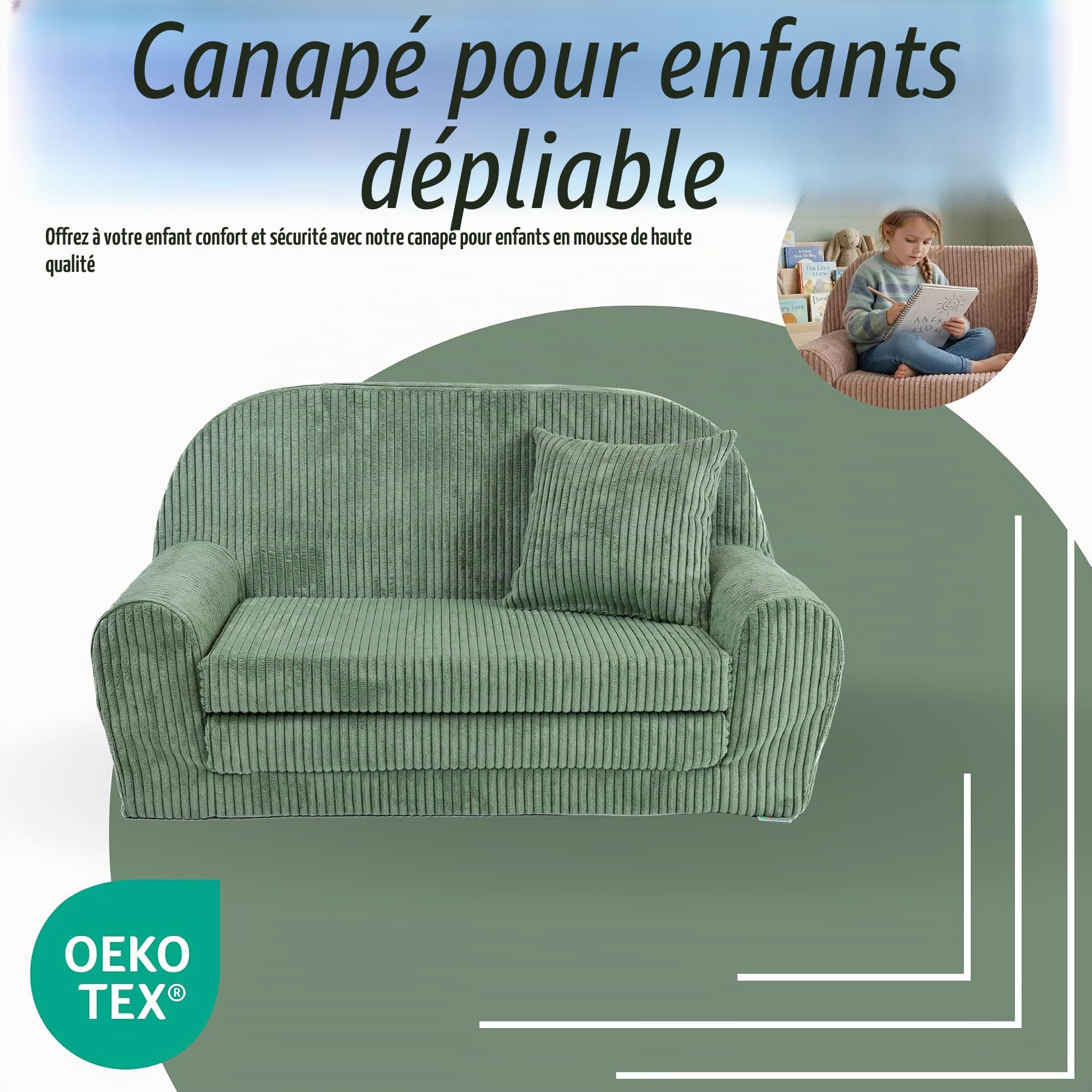 FORTISLINE Canapé enfant dépliable 78x45x40 cm - Canapé enfant en velours avec surface de couchage 104 cm, Mini canapé pour chambre d'enfant, Housse amovible et lavable, Oeko-TEX Standard 100