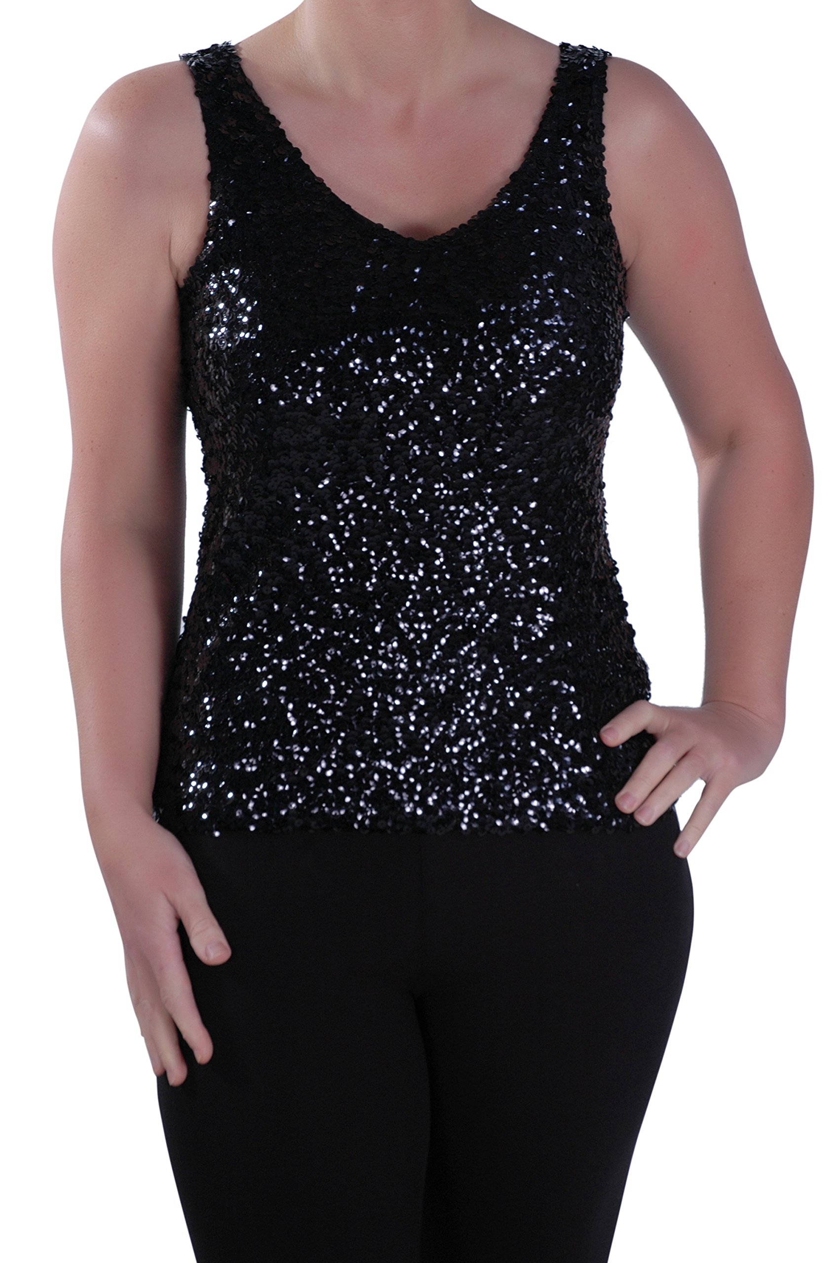 EyeCatch - Womens Sequin Sleeveless Glitzy Glamorous Party Ladies Vest Top S Black