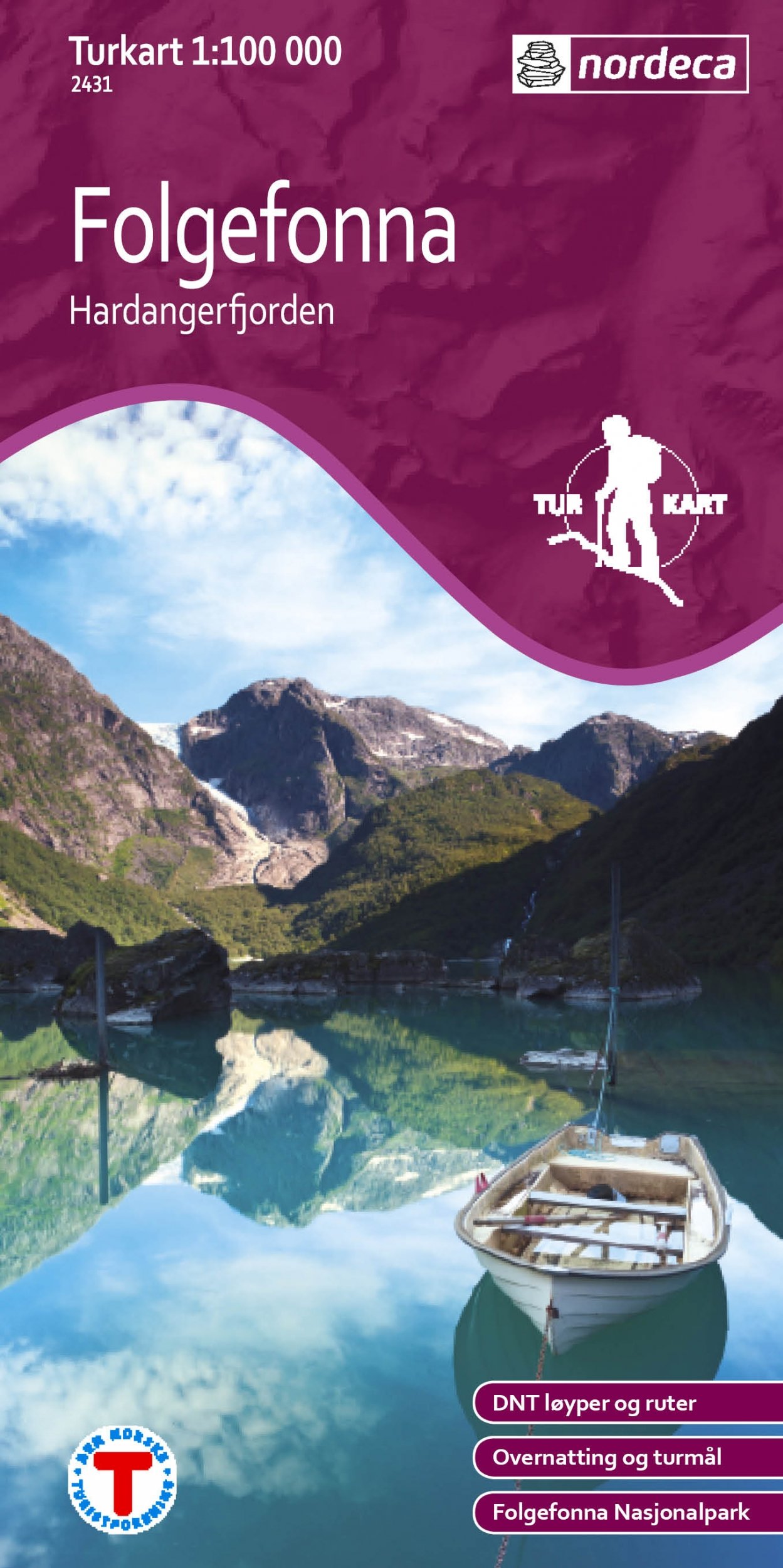 Norwegen topographische Wanderkarte Folgefonna, Hardangerfjorden: Odda, Norheimsund, Ålvik, Husnes, Fjaera, Haga, Turkart 1:100.000