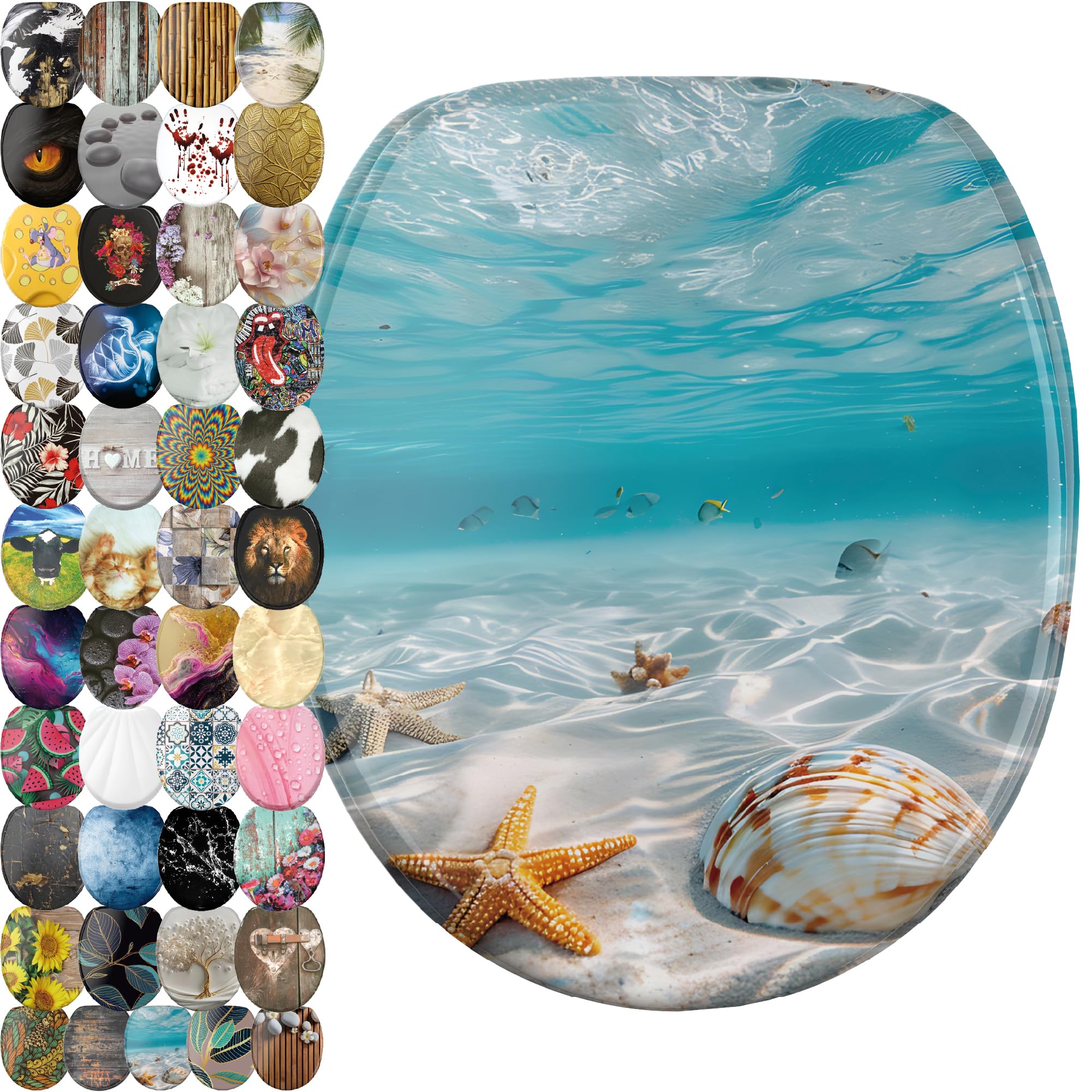 Sanilo Waterworld Soft Close Toilet Seat With Quick Release, Toilet Lid Detachable At The Press Of A Button, Easy Installation From Above (Waterworld)