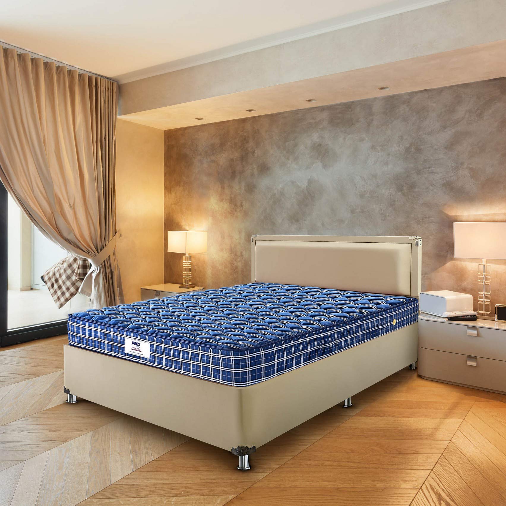 peps Tartania 6-Inch Woven Fabric Top Single Size Pocketed Spring Mattress (Dark Blue84X42X06) with 1 Free Pillow