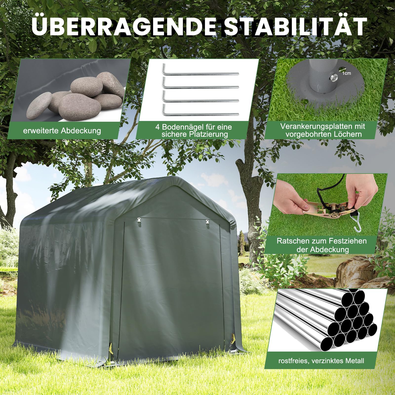 GOPLUS Garagenzelt, 240x195x214cm Carport wetterfest mit aufrollbarer Reißverschlusstür, Metallrahmen & 4 Erdspieße, Lagerzelt Zeltgarage für Fahrräder Gartengeräte Motorräder, Garten Terrasse