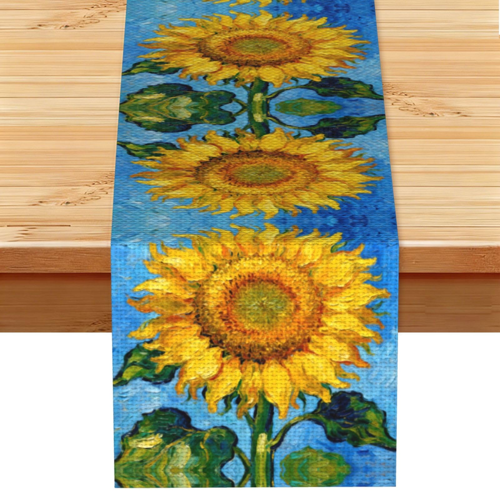 Sunflower Linen Look Table Runner 13x72-Wrinkle Resistant Farmhouse Style for Dining Table Decor