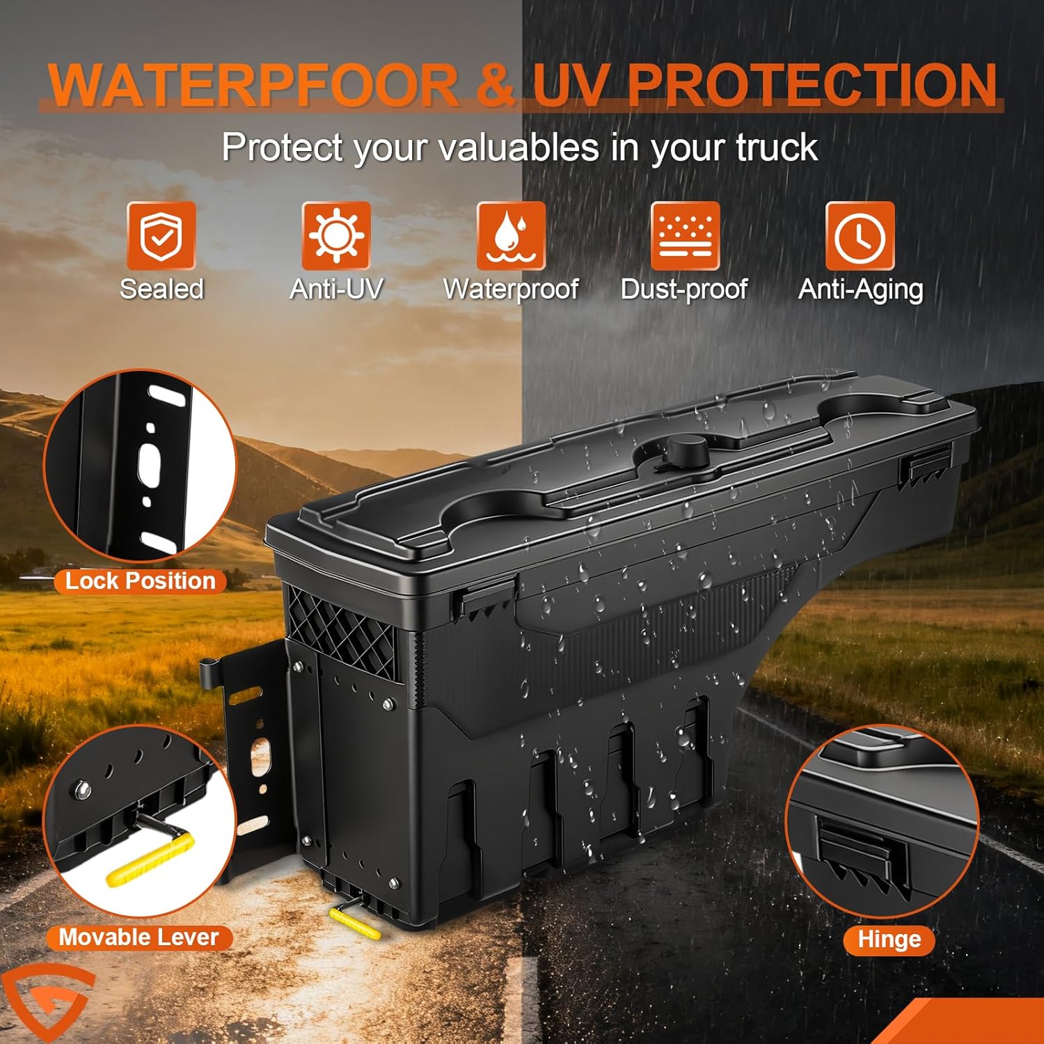 GEARLAST Truck Bed Storage Box With Password Lock For 2015-2025 Ford F-150, Drivers Side,30L, Black