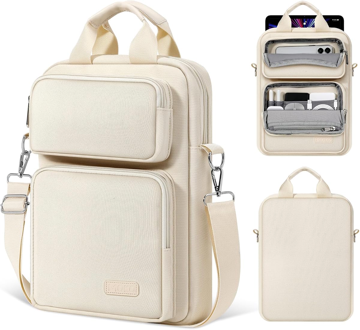 MoKo 10-13 inch Tablet Sleeve Bag Carrying Case with Multiple Pockets | Fits iPad Pro/Air M4 13-inch, iPad Pro 12.9/11-inch, iPad 10th/Air 5/4th 10.9 and Galaxy Tab S8+/S9+ 12.4, Light khaki