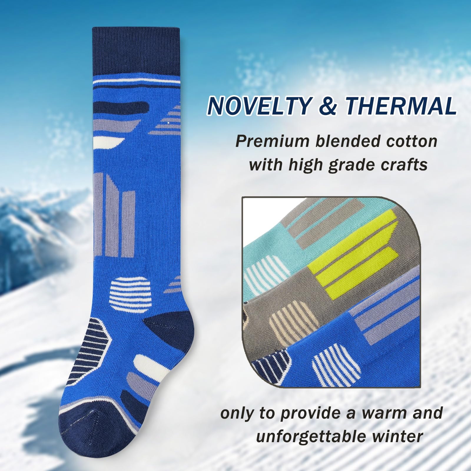 Aisyee Jungen Skisocken Kinder Winter Warme Socken Jungen Lange Socken Gemütliche Thermosocken für Jungen Multipack 3 Paar