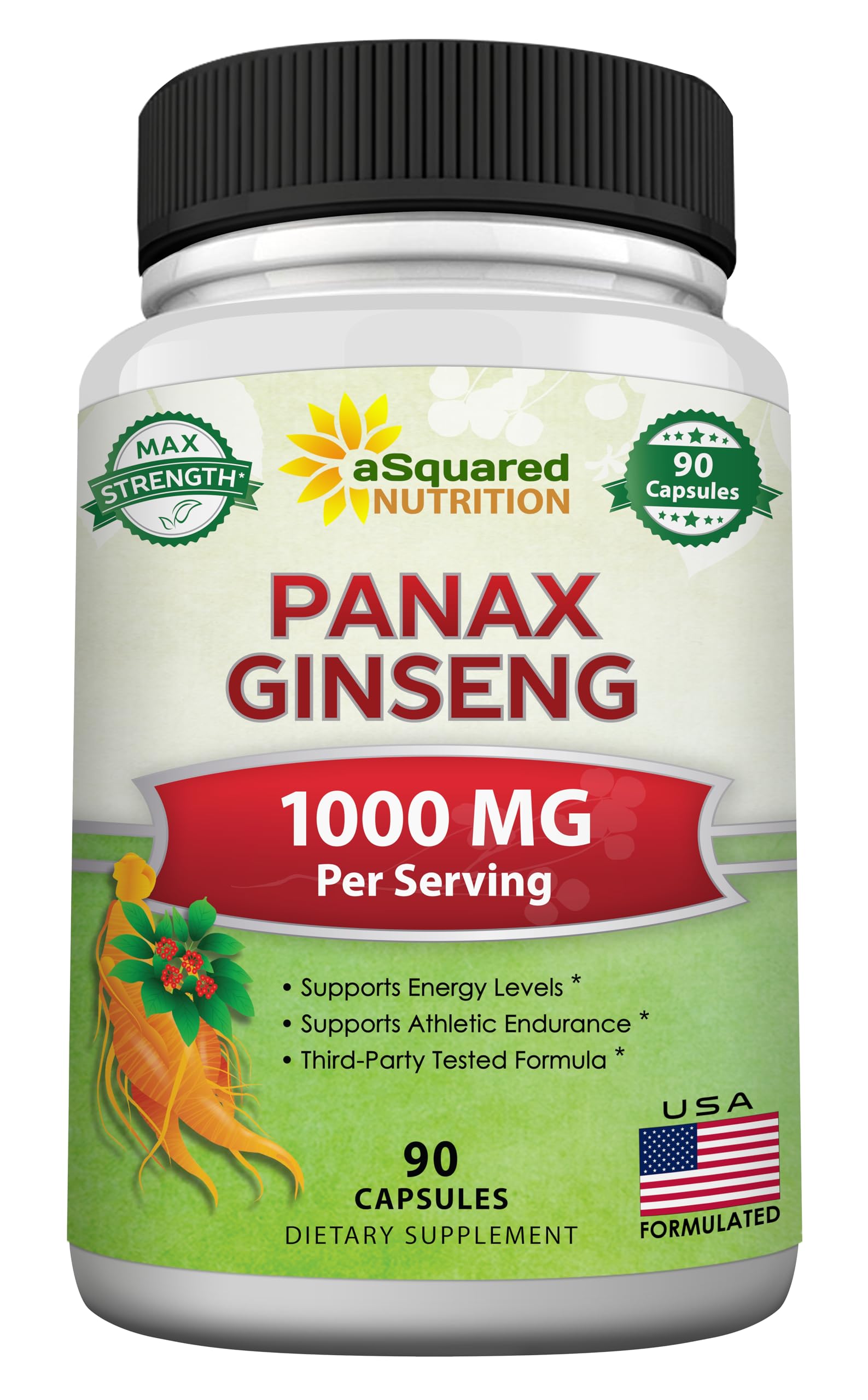 aSquared Nutrition Natural Korean Panax Ginseng (1000mg Max Strength)-90 Capsules Root Extract Complex (Red & White), High Dosage Ginsenosides in Seeds, Asian Powder Supplement,Tablet Pills for Energy