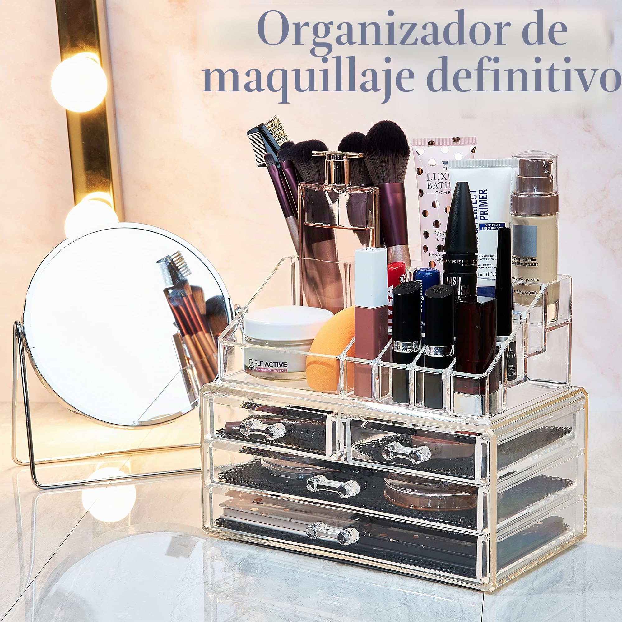 DECO EXPRESS Organizador de Maquillaje Cajones Caja Cosméticos Transparente (Large)