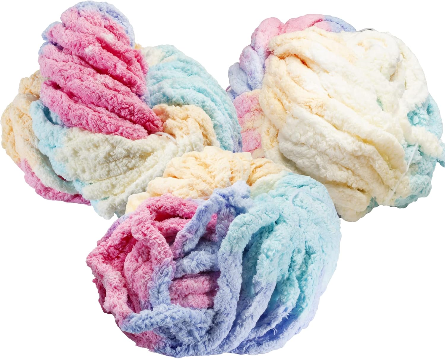 Chunky Yarn for Crocheting & Arm Knitting-Rainbow Multicolor 3pk Jumbo Chenille Yarn, 72 Yards Total, 20mm Super Soft & Thick for Blankets, Cozy Home Decor, Easter Basket Stuffer Gifts & Spring Crafts