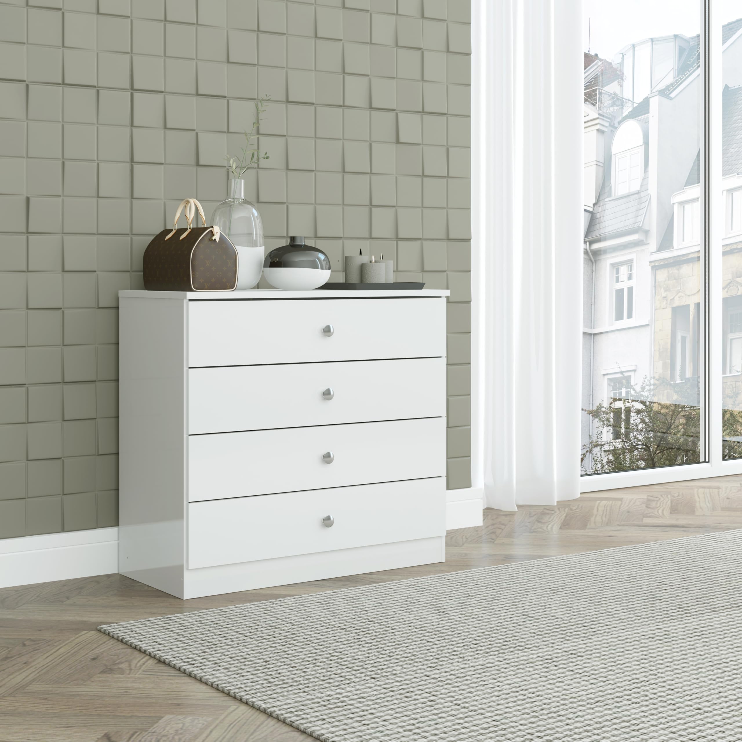 Seconique Denver 4 Drawer Chest of Drawers - White Gloss