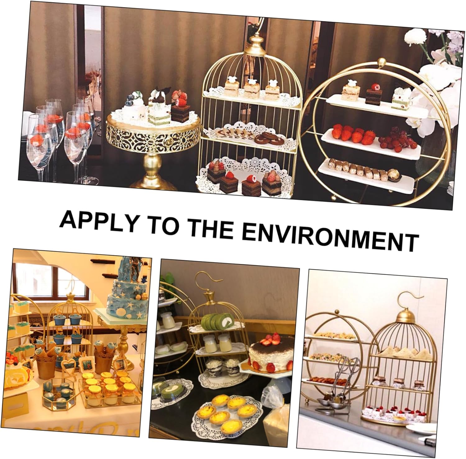 VOSAREA Bird Cage Cake Display Stand Multi Layer Dessert Holder Metal Snack Rack for Weddings Parties Home Decor Golden