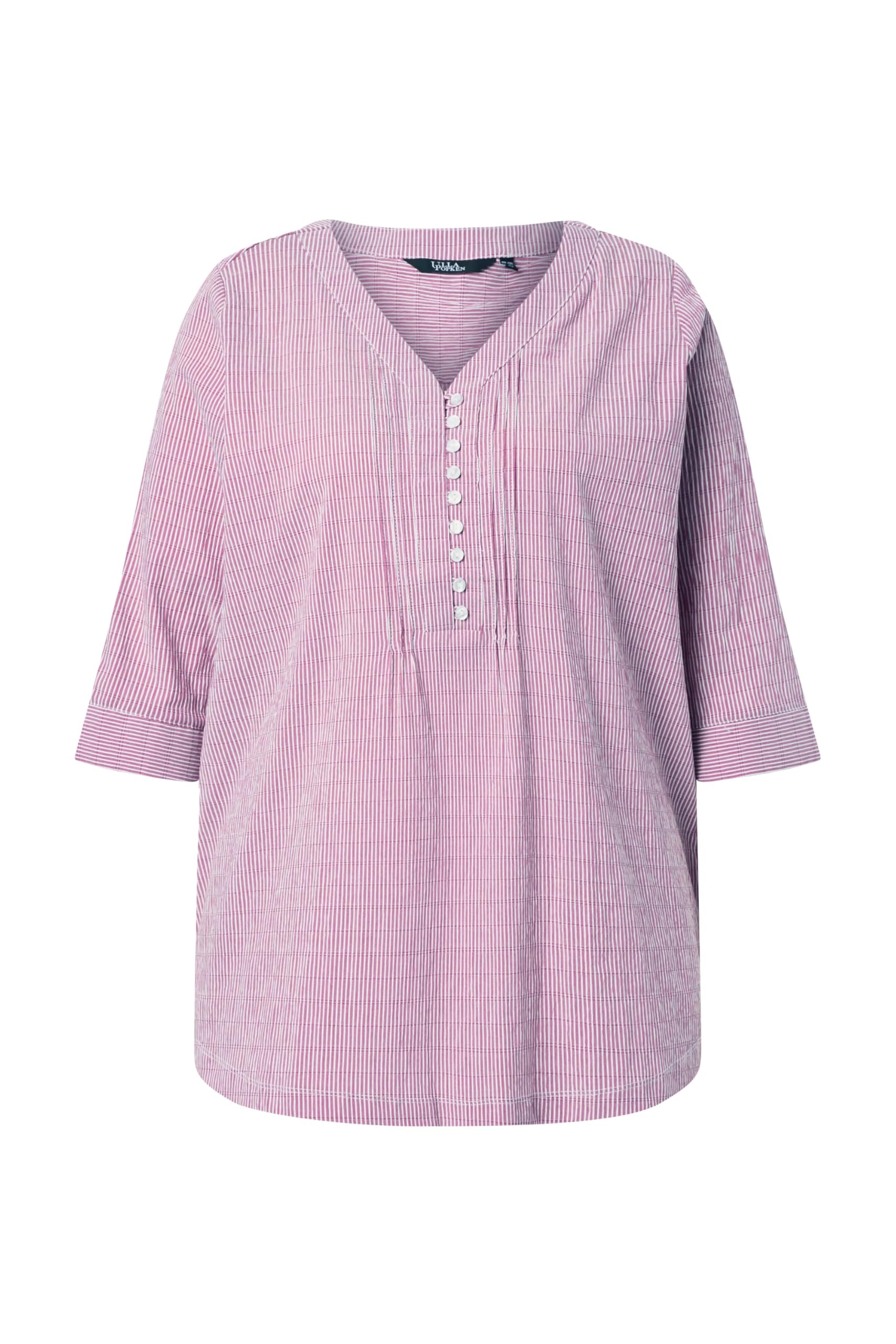 Ulla Popken Túnica Bubble, Escote en Forma de corazón, Pliegues pespunteados, Manga 3/4 797456