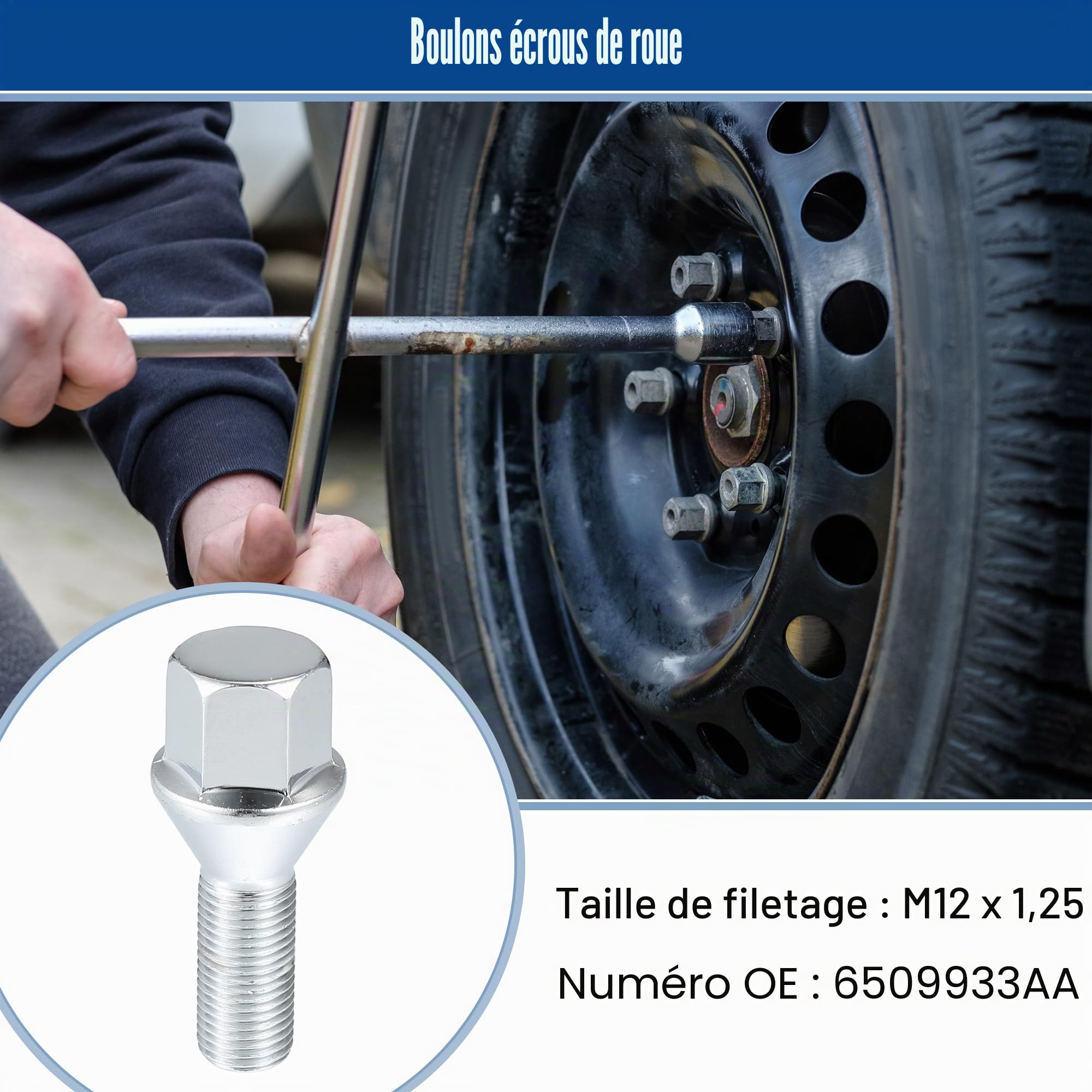 QUARKZMAN Boulons D'Écrou De Roue Pour Jeep Compass 18-22 20 Pièces | Matériau: Acier, Couleur: Argent, Filetage: M12x1.25, Pour Jeep Cherokee, Pour Chrysler 200, Pour Dodge Dart