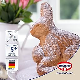 Dr. Oetker Vollbackform Hase – 3D Hasenbackform aus Stahlblech mit Antihaftbeschichtung, inkl. Verschlussklammern, Hitzebeständigkeit: +230 °C, Reinigung per Hand, Made in Germany Hase 600ml