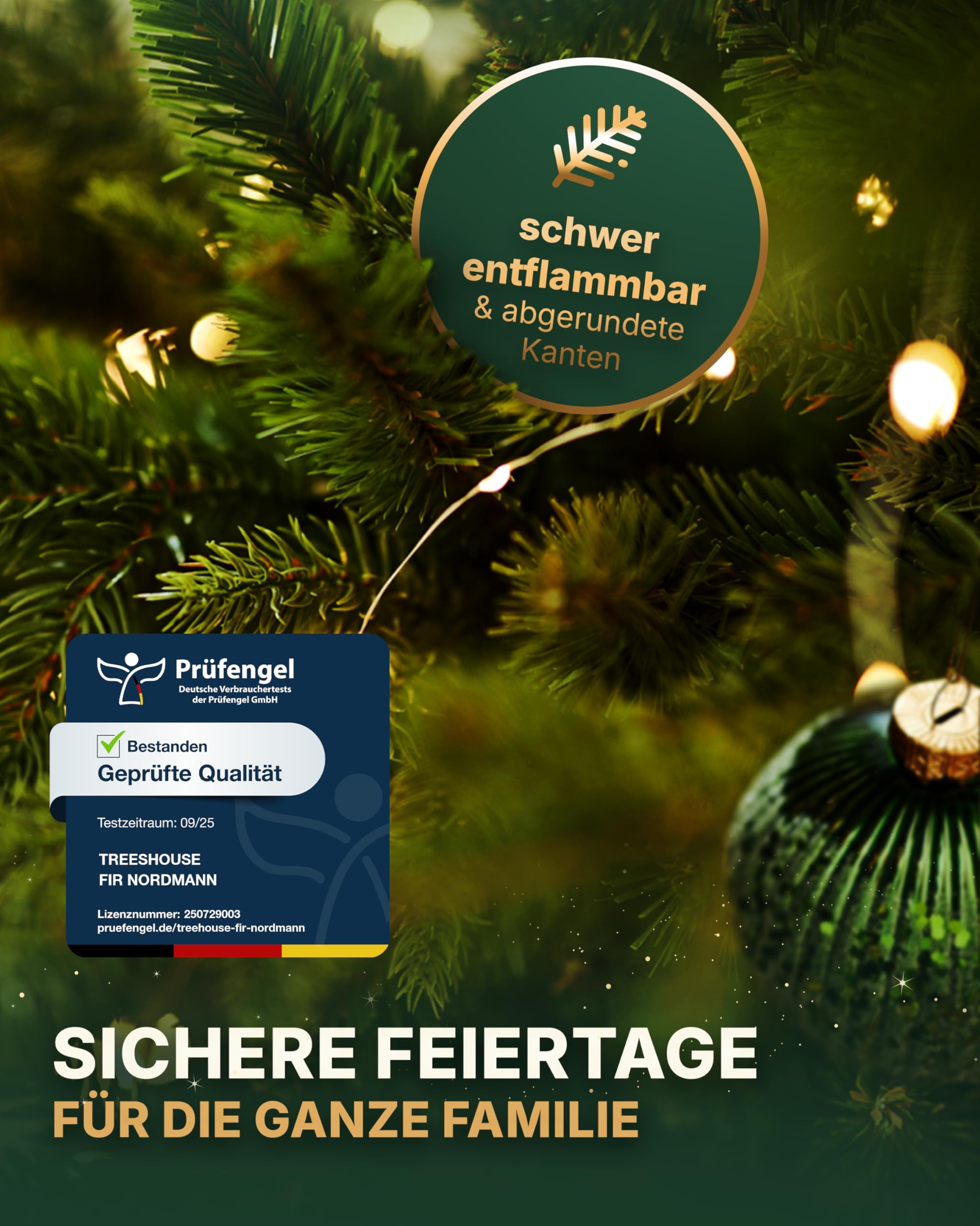 Künstlicher Weihnachtsbaum 180cm Nordmanntanne I Tannenbaum Künstlich inkl. Holzständer I Hochwertige Äste aus PVC I Dichte Nadeln I Hergestellt in der EU