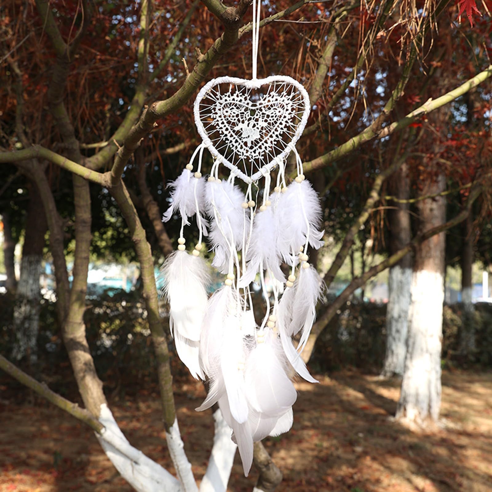 JSTHHTT 2 Pezzi Acchiappasogni con Piuma, Acchiappasogni con Pizzo Intrecciato, Realizzato a Mano Dream Catcher, per Ragazze Camera da Letto Casa Parete Decorazione Matrimonio Regalo