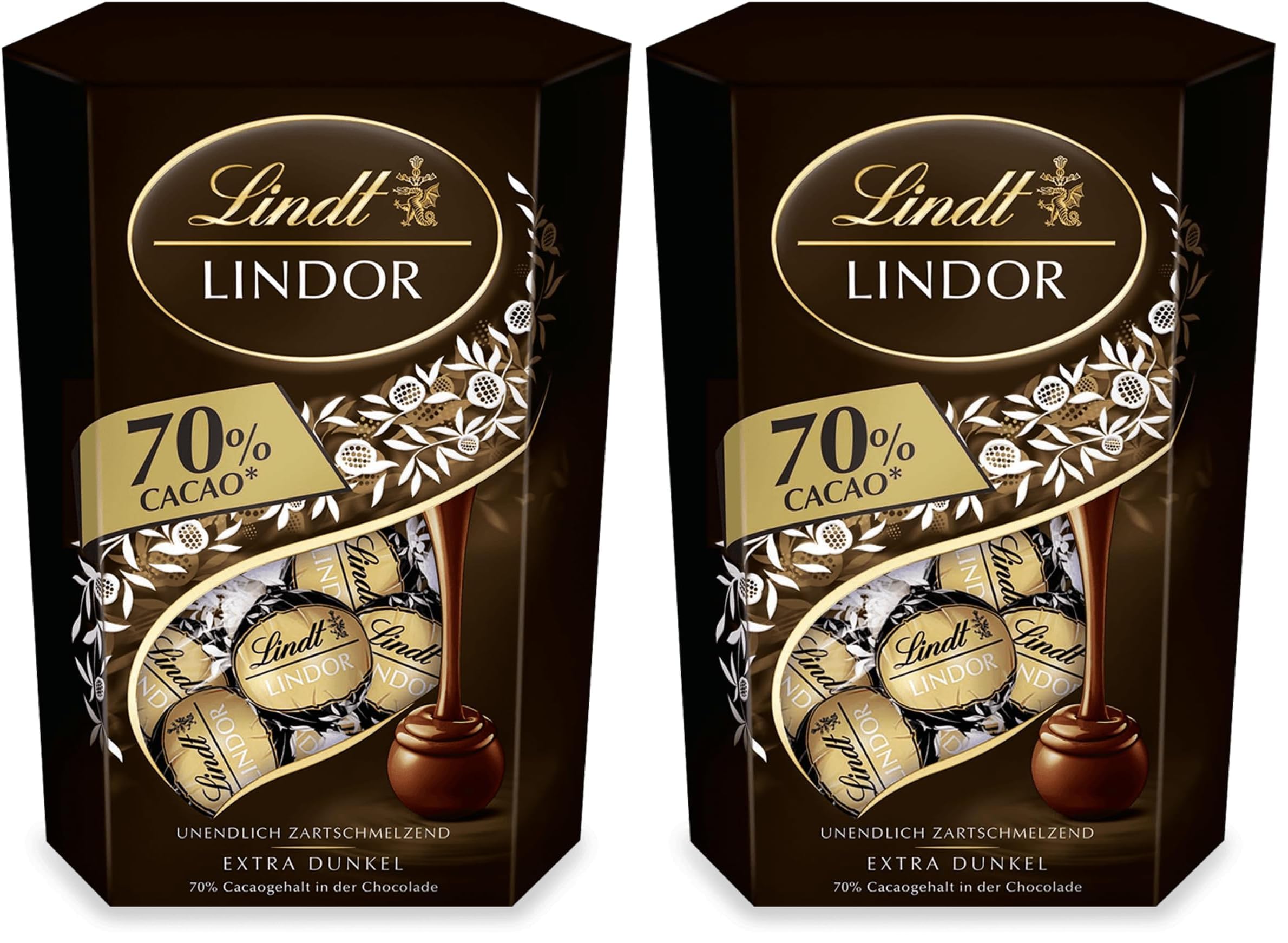 Lindt Schokolade | LINDOR Cornet Dark 70% | 500g | 38 Kugeln in Edelbitterschokolade mit 70% Kakao mit zartschmelzender Füllung | Schokoladen Geschenk (Packung mit 2)
