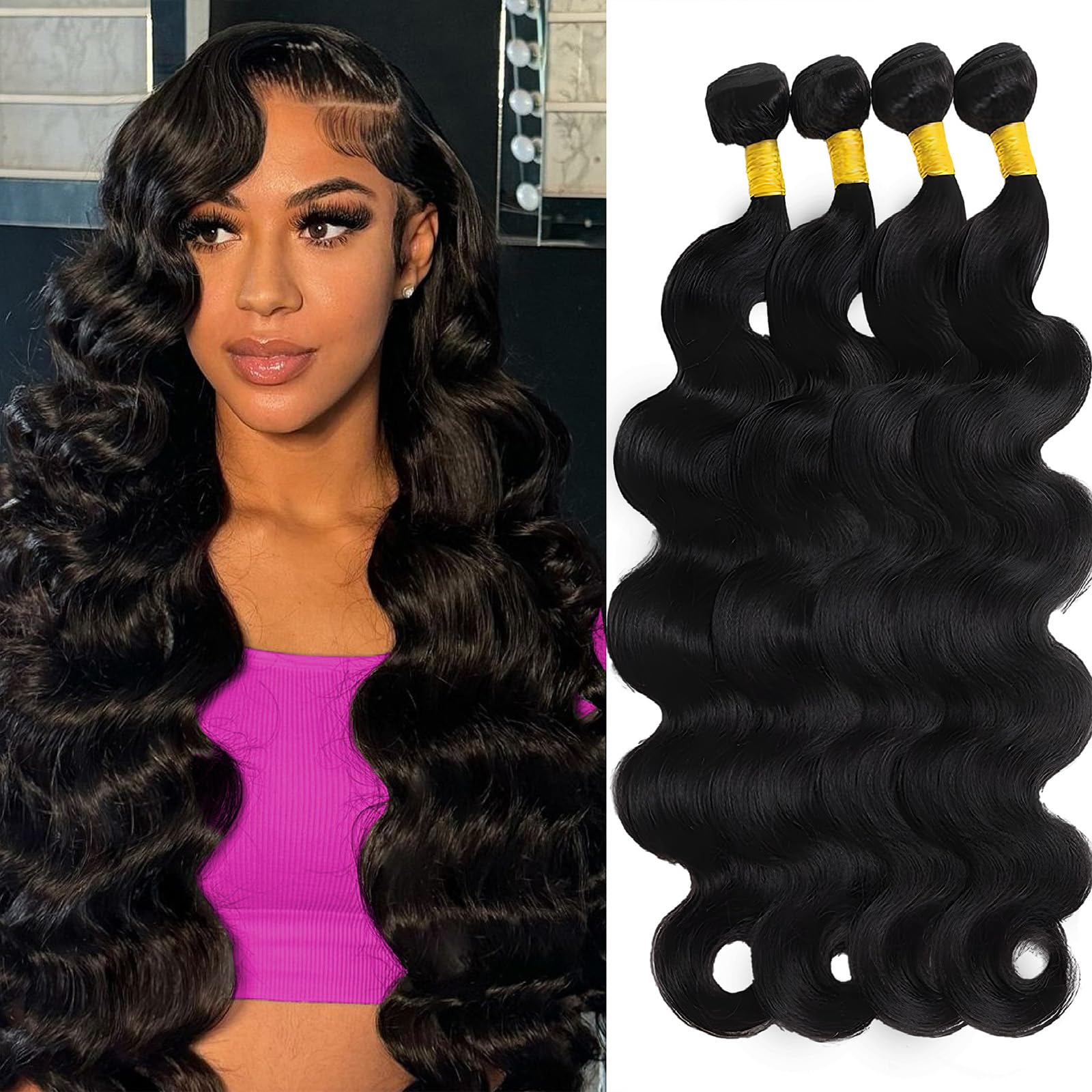 14A Brazilian Body Wave Bundles Human Hair 24 26 28 30 Inch 100% Real Raw Virgin Human Hair Bundles Body Wave 4 Bundles Human Hair Extension Natural