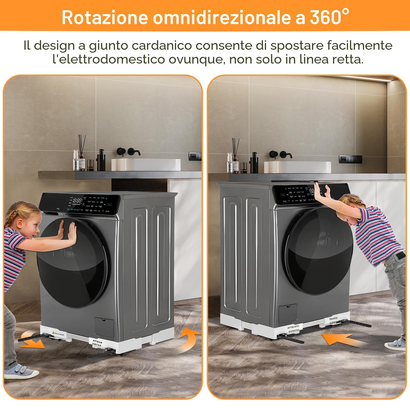 NIUXX Base Universale per Lavatrici, Scooter, Funzione Anti-Vibrazione, Freni Regolabili, Misura Regolabile, per Lavatrici e Asciugatrici Impilati da 42 a 69 cm (Altezza: 5 cm/ 1,96 in))