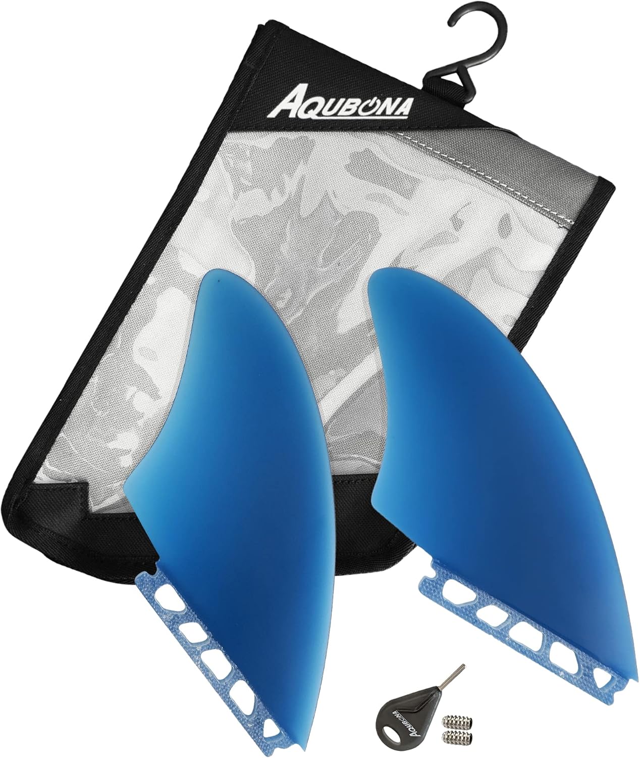 AQUBONA Twin Keel Fins, Single Tab Dual Tabs Fins Surfboard Fins, Twin Fin Fishtail Surfboard Fins Twin Keels - Smooth Fiberglass Flex