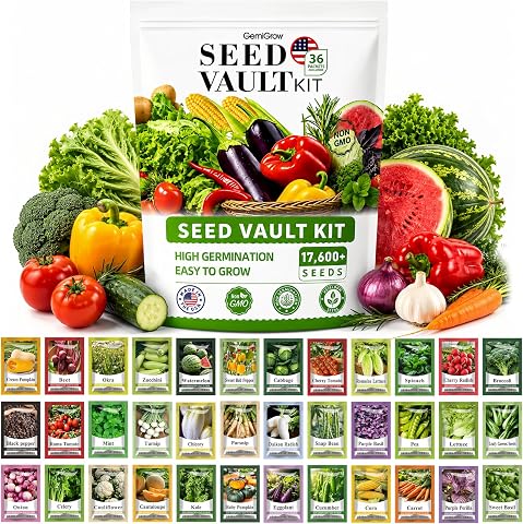 GermiGrow Vegetable and Fruit Seed Vault Kit, 17,600+ Heirloom Seeds, 36 Non-GMO Varieties