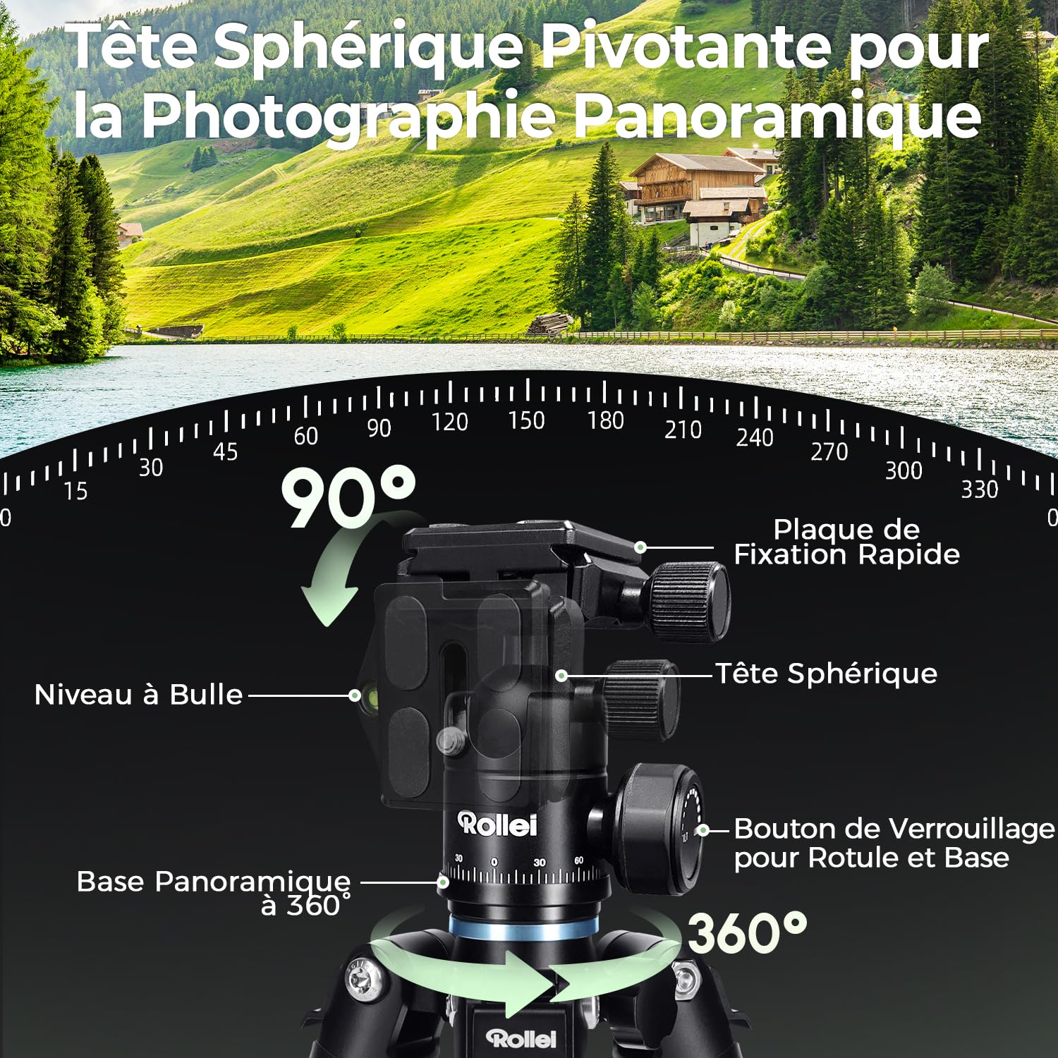 Rollei Compact Traveler Mini M1, Mini Trepied Apparei Photo en Aluminium 49cm Trépied de Voyage Léger Petit Trépied de Table avec Rotule Arca Swiss pour DSLR Noir, Mini-Trepied-Apparei-Photo-Tripod