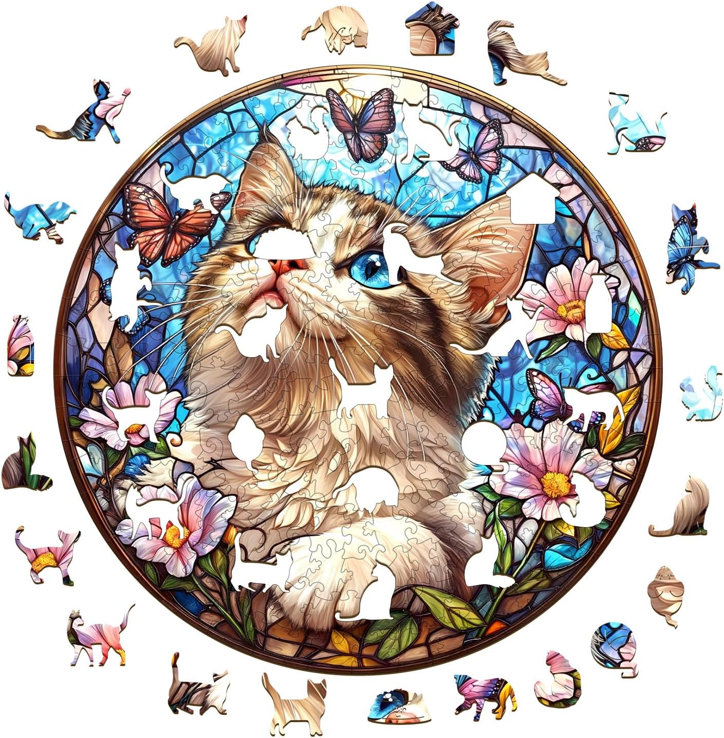 KAAYEE Wooden Puzzles for Adults (200 PCS, 11.4 * 11.4 in) Ragdoll Cat Wooden Jigsaw Puzzles for Adults Unique Shaped Pieces Wood Puzzle Gifts for Adults Cat Puzzles
