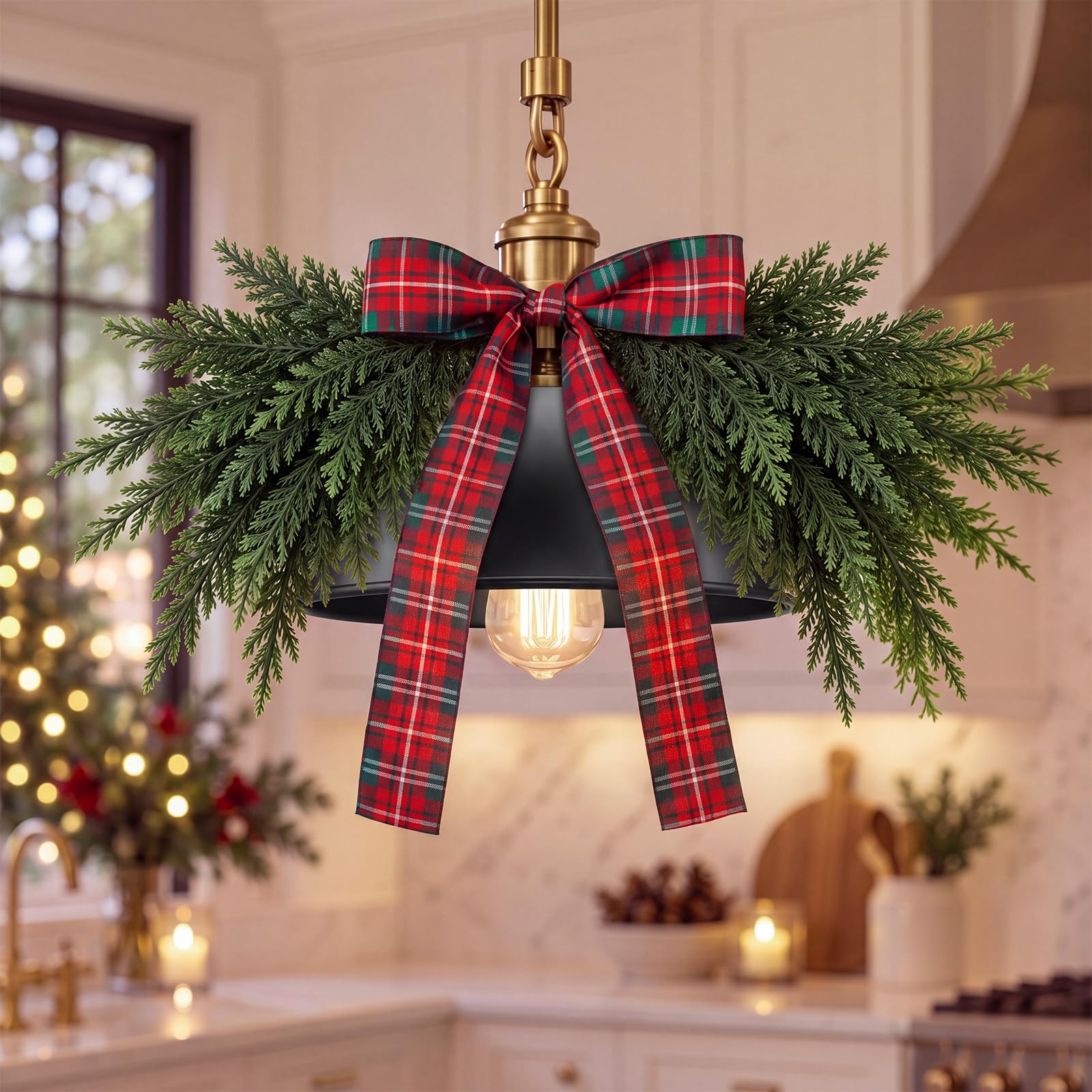 2 Pcs Christmas Swag for Lights Decor Xmas Pine Swag with Bow, Buffalo