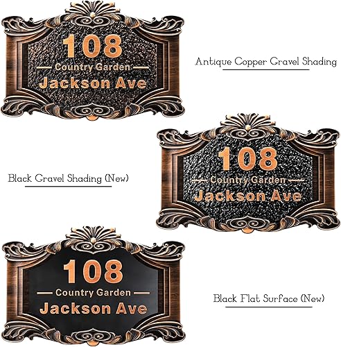 Vista 111 de Placa de dirección personalizada para vivienda con números fundidos de 12 pulgadas para exteriores, placa de identificación de dirección clásico-04