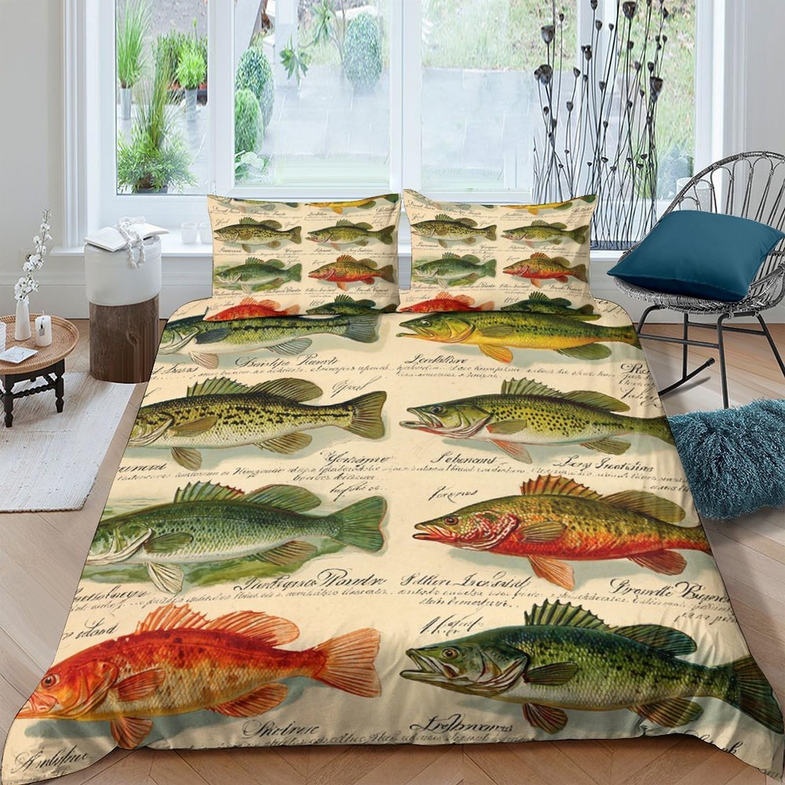 Ctjqhvkz Style-1 3D Printed Vintage Fish Fitted Sheet Microfiber Soft Breathable Artistic Illustration Bed Cover For Bedroom Dorm Mattress Protection Single（135X200cm）
