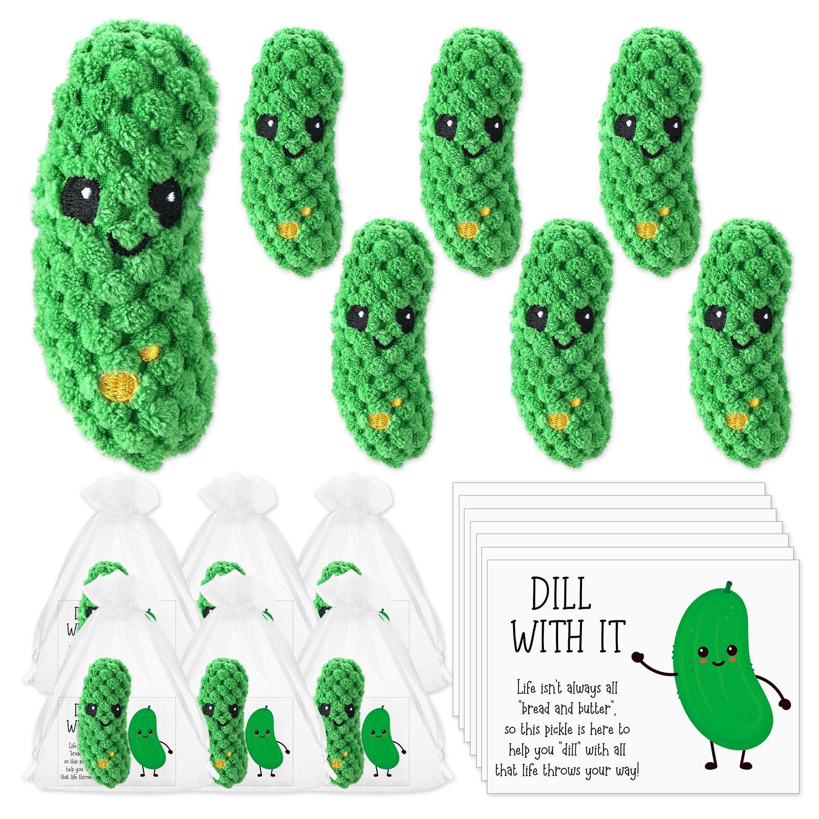 6 Set Crochet Pickle Gifts with Support Cards Bulk Positive Employee Appreciation Party Favors for Office Coworker Nurse Cute Inspirational Cucumber