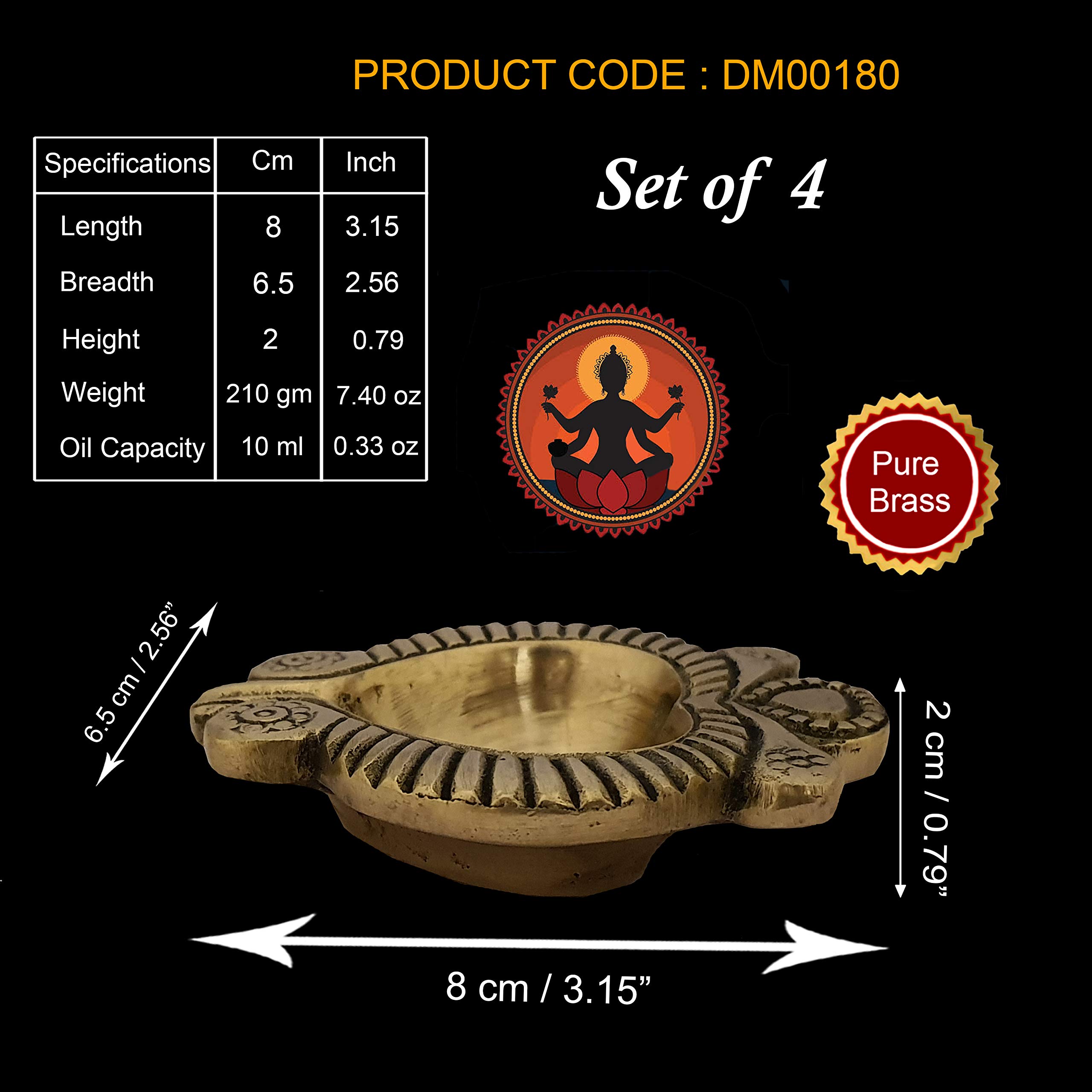 Divya Mantra Swastik Laxmi Brass Diya Indian Diwali Oil Lamp Pooja Light Puja Decorations Mandir Decoration Items Handmade Table Home Backdrop Decor Lamps Made in India Decorative Diyas - Gold (4) - Image 2 thumbnail